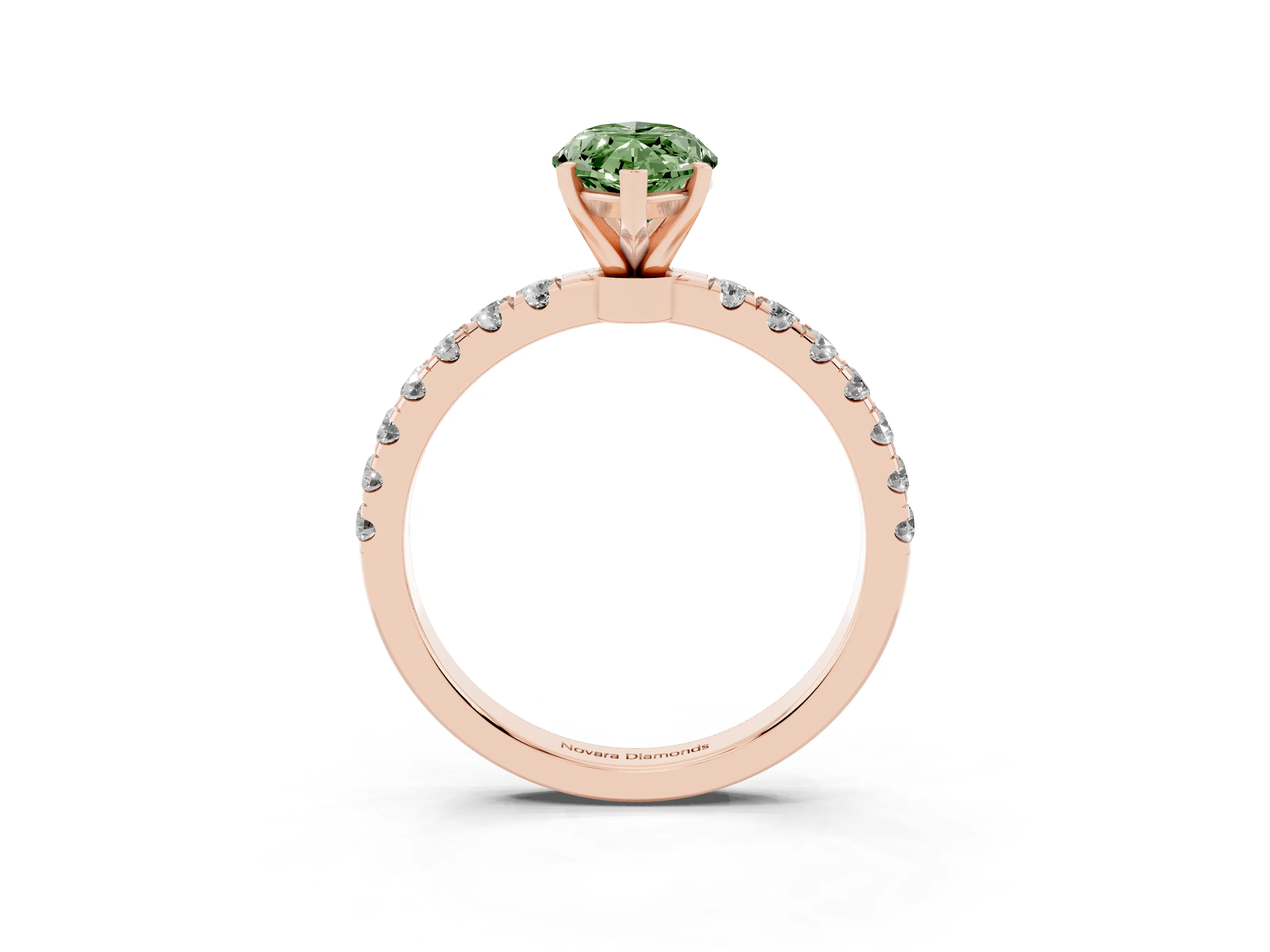 Fancy Green Marquise Cut Diamond Solitaire Ring Set in Rose gold with Pavé Accents and Prong Setting