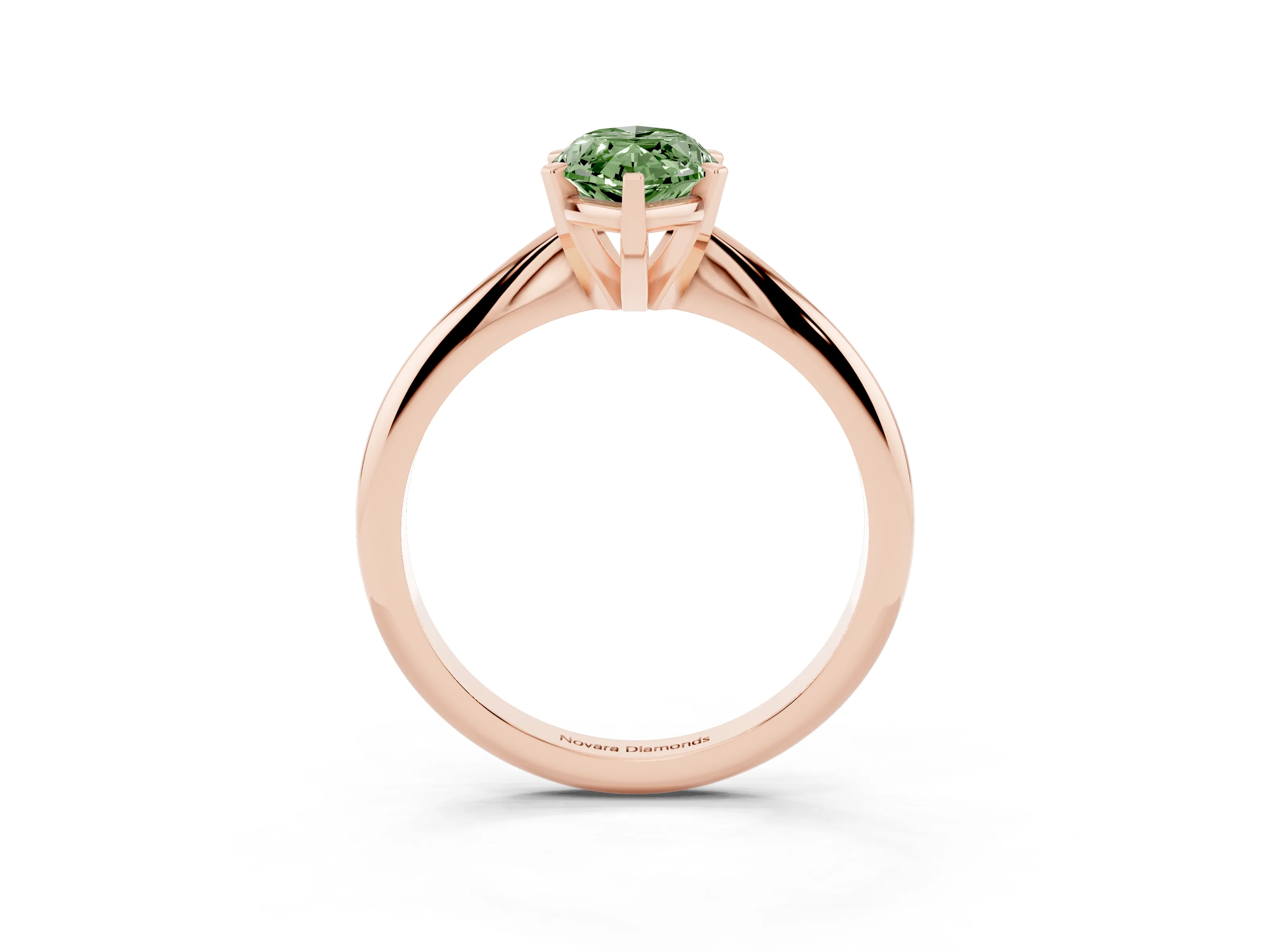 Fancy Green Marquise Cut Diamond Solitaire Ring Set in Rose gold with Prong Setting on a Plain Round Band