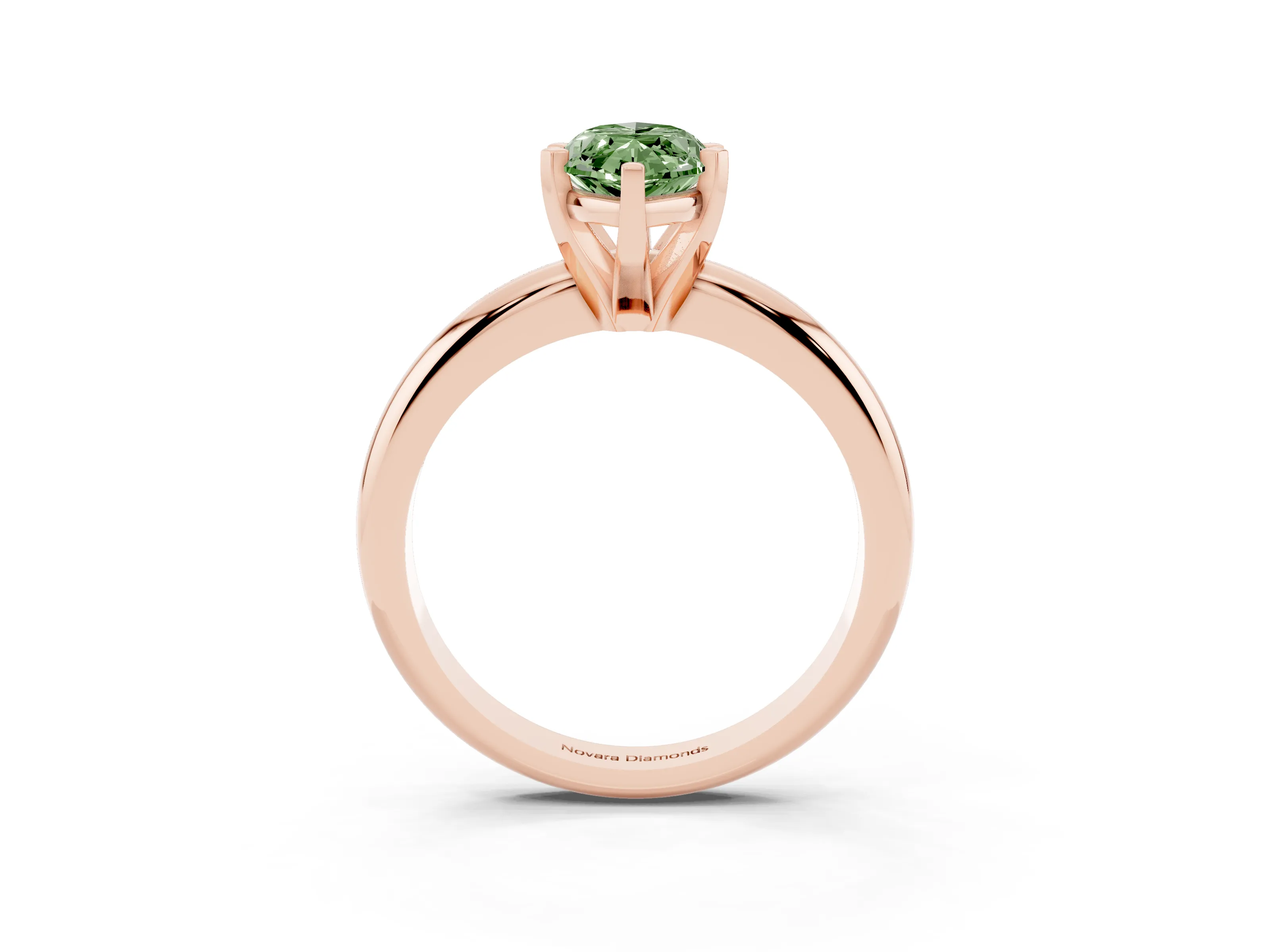Fancy Green Marquise Cut Diamond Solitaire Engagement Ring Set in Rose gold with Round Band and Prong Setting