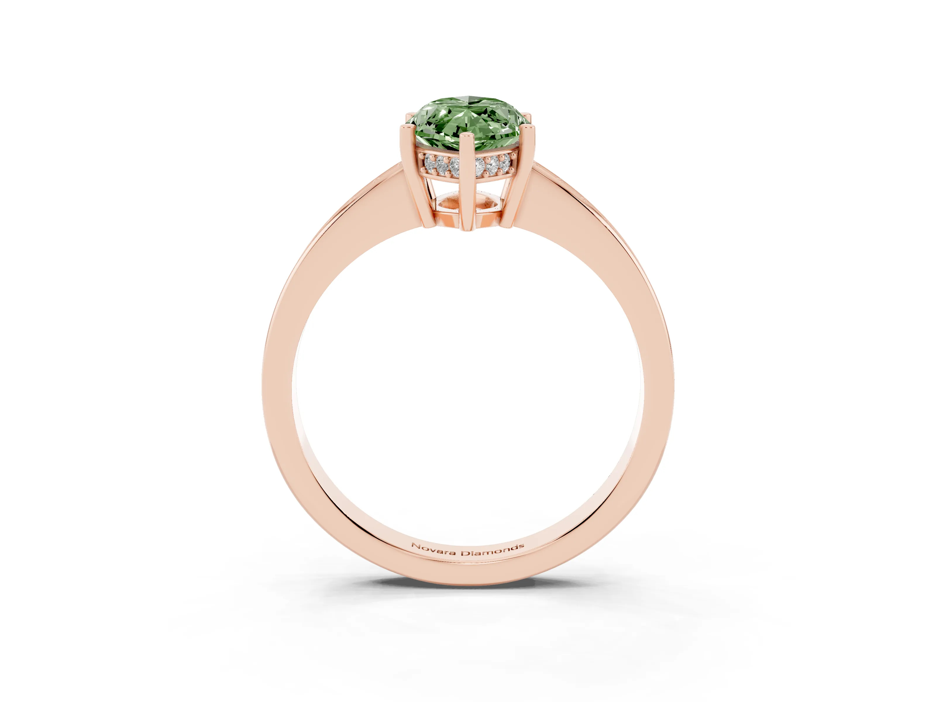 Fancy Green Marquise Cut Diamond Pavé Band Prong Set Solitaire Ring Set in Rose gold