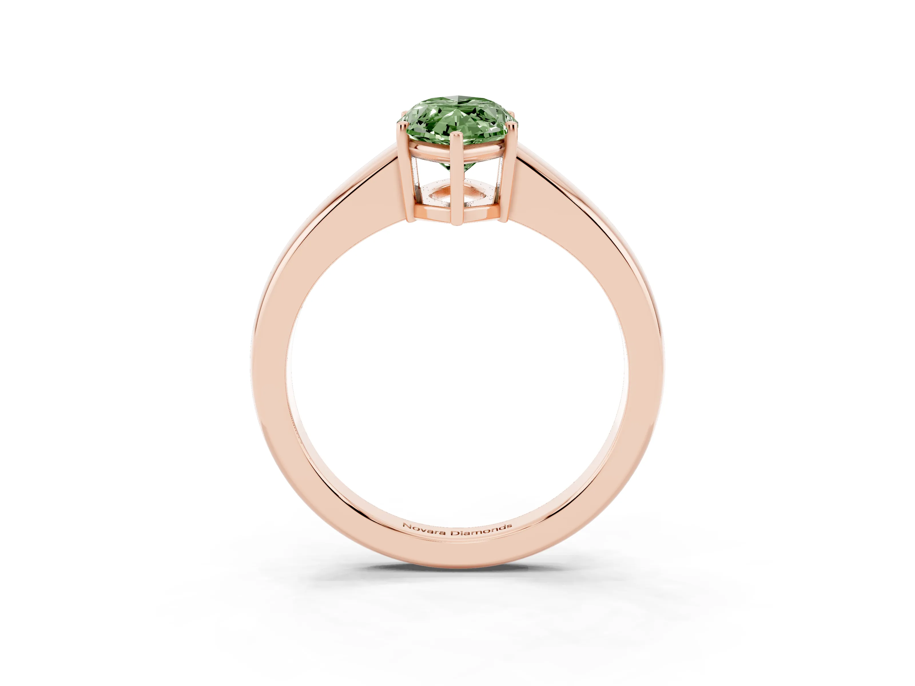 Fancy Green Marquise Cut Diamond Solitaire Ring Set in Rose gold with Tapered Band and Prong Setting