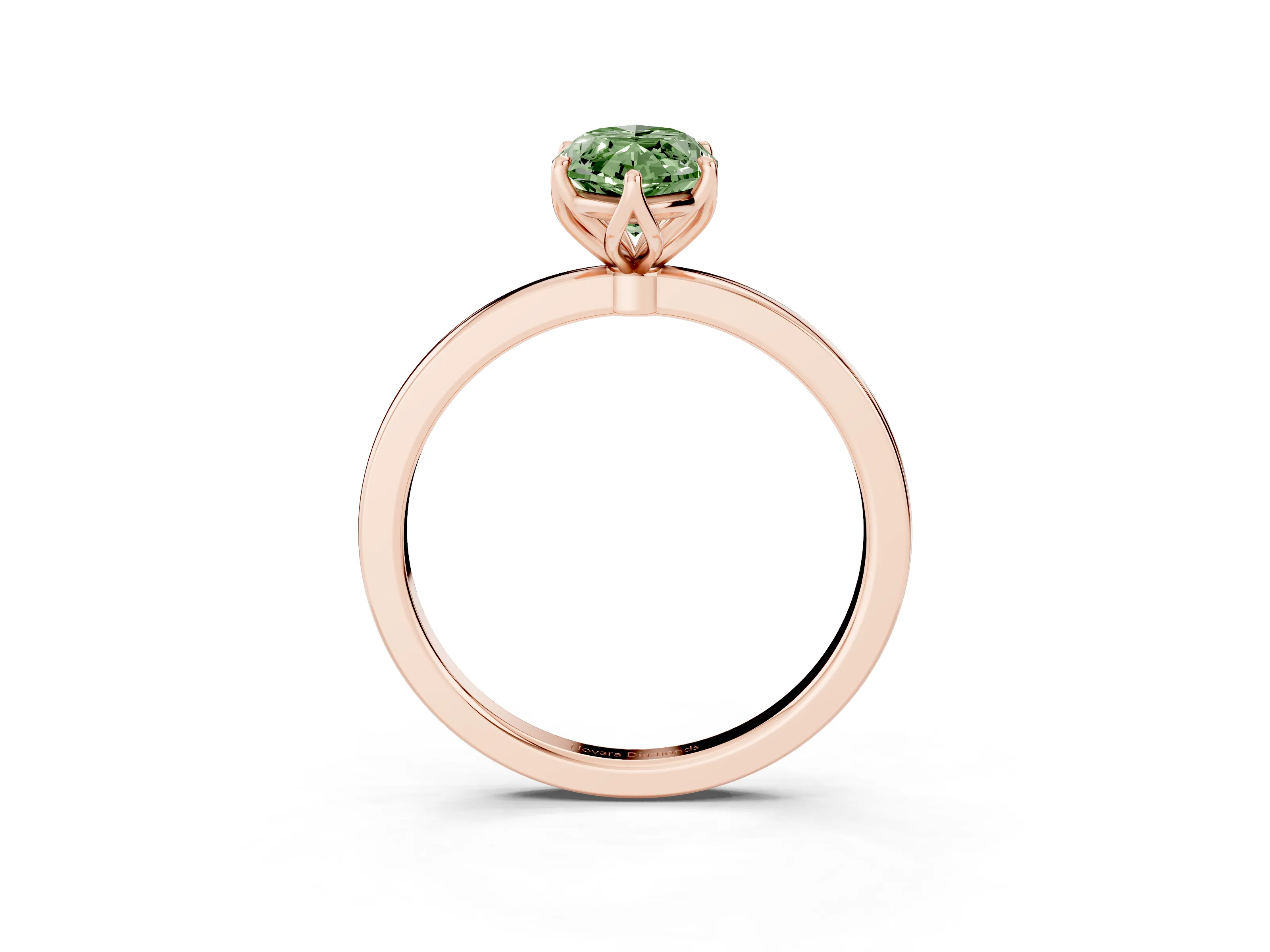 Fancy Green Marquise Cut Diamond Solitaire Ring Set in Rose gold with Prong Setting and Thin Polished Band