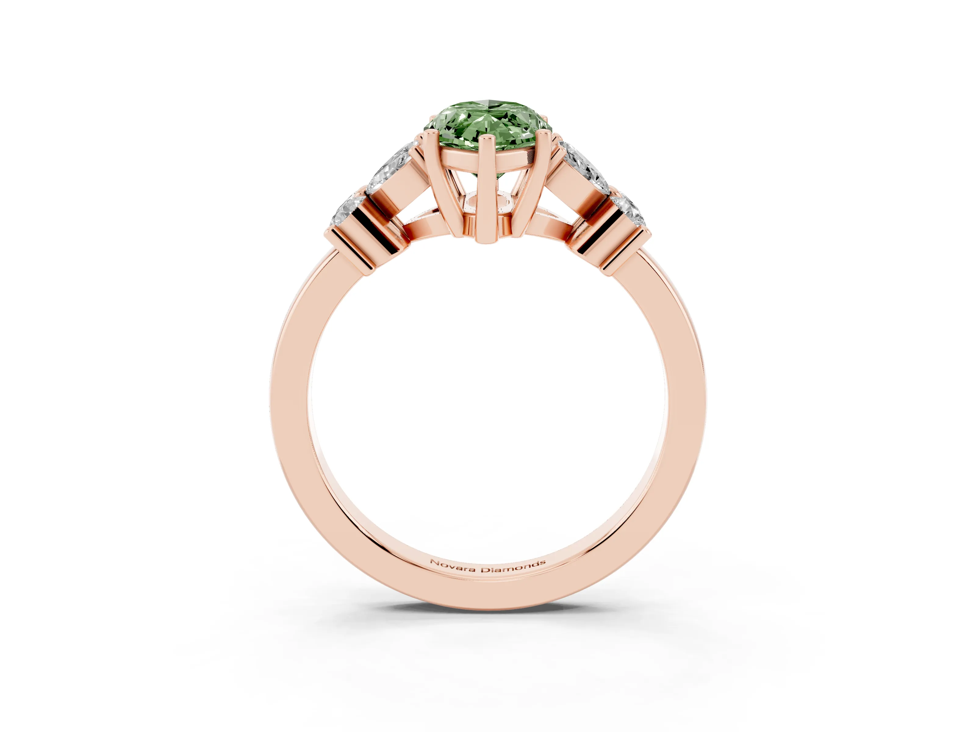 Fancy Green Marquise Cut Diamond Floral Cluster Ring Set in Rose gold with Marquise Petals and Prong Setting