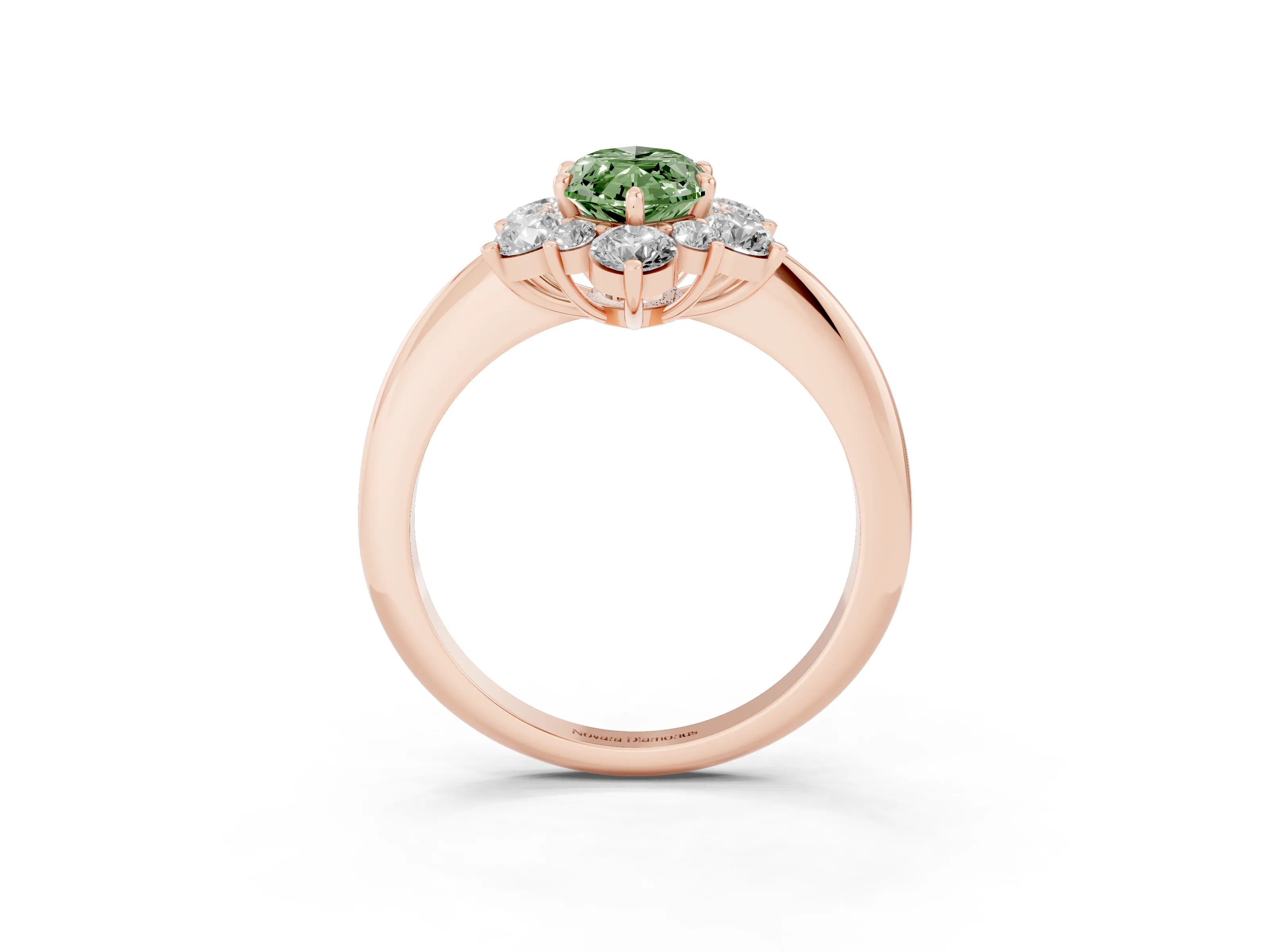 Fancy Green Marquise Cut Diamond Cluster Halo Ring Set in Rose gold with Solitaire Band and Prong Setting