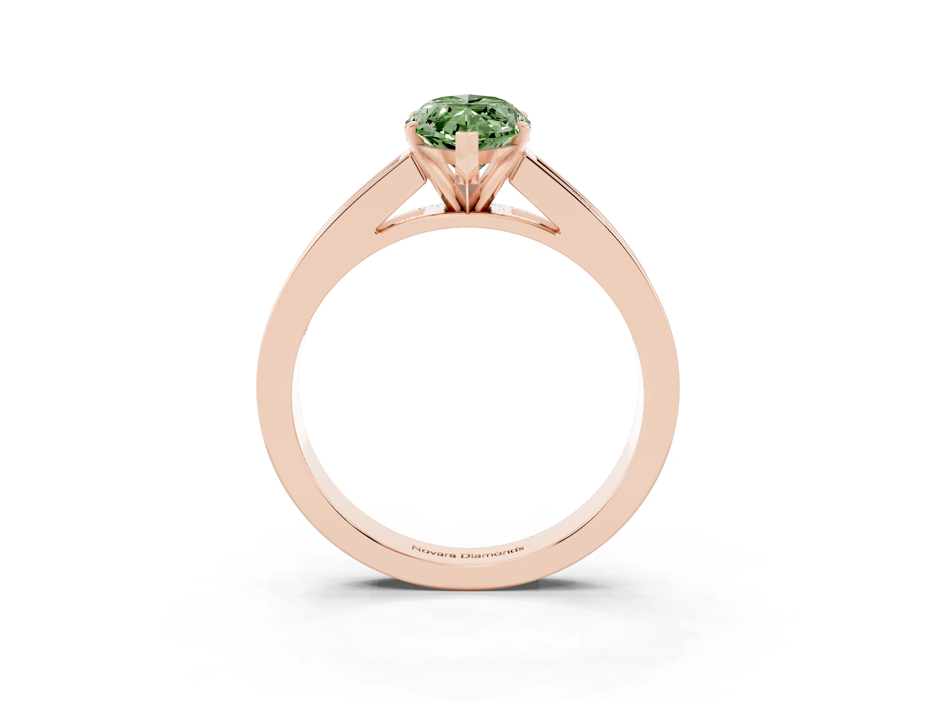 Fancy Green Marquise Cut Diamond Solitaire Ring Set in Rose gold with Channel-Set Band and Prong Setting