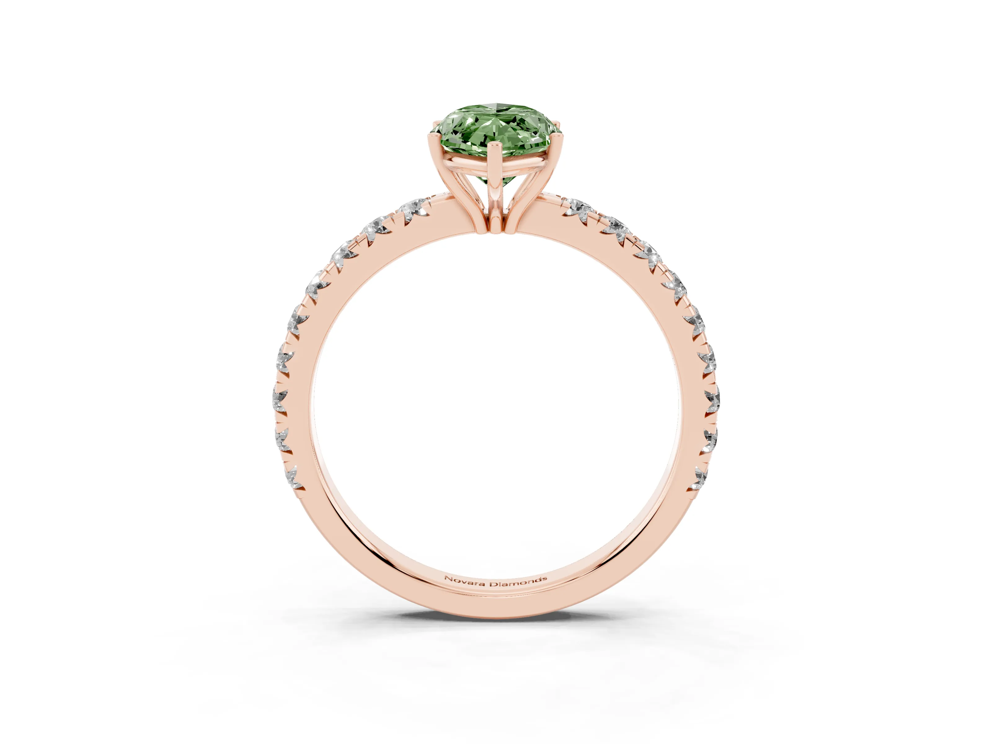 Fancy Green Marquise Cut Diamond Pavé Solitaire Engagement Ring Set in Rose gold with Prong Setting