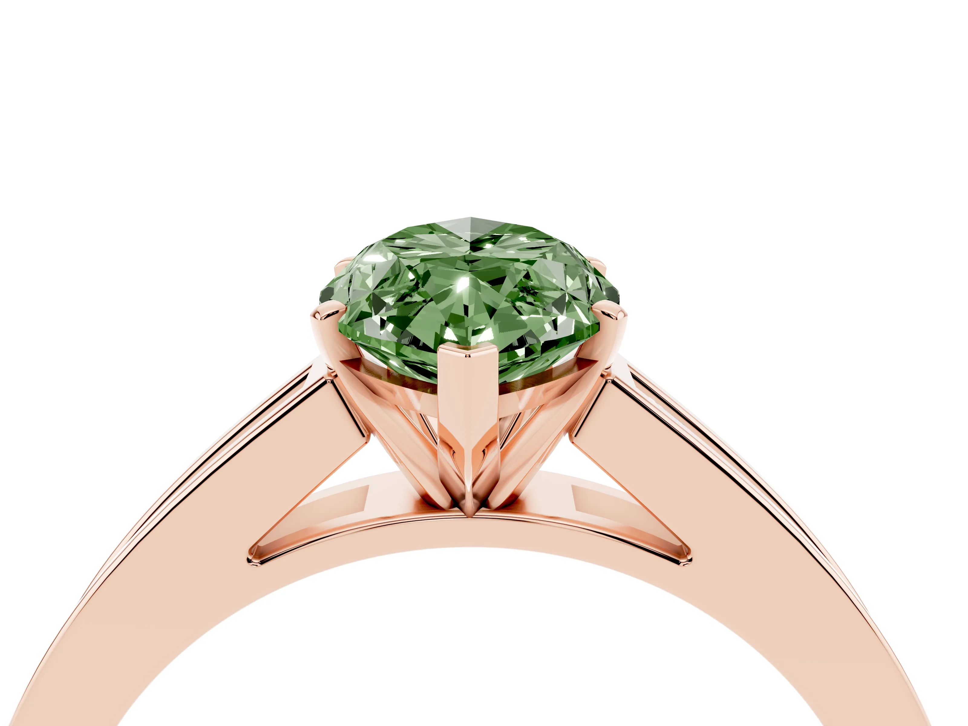 Fancy Green Marquise Cut Diamond Solitaire Ring Set in Rose gold with Channel-Set Band and Prong Setting