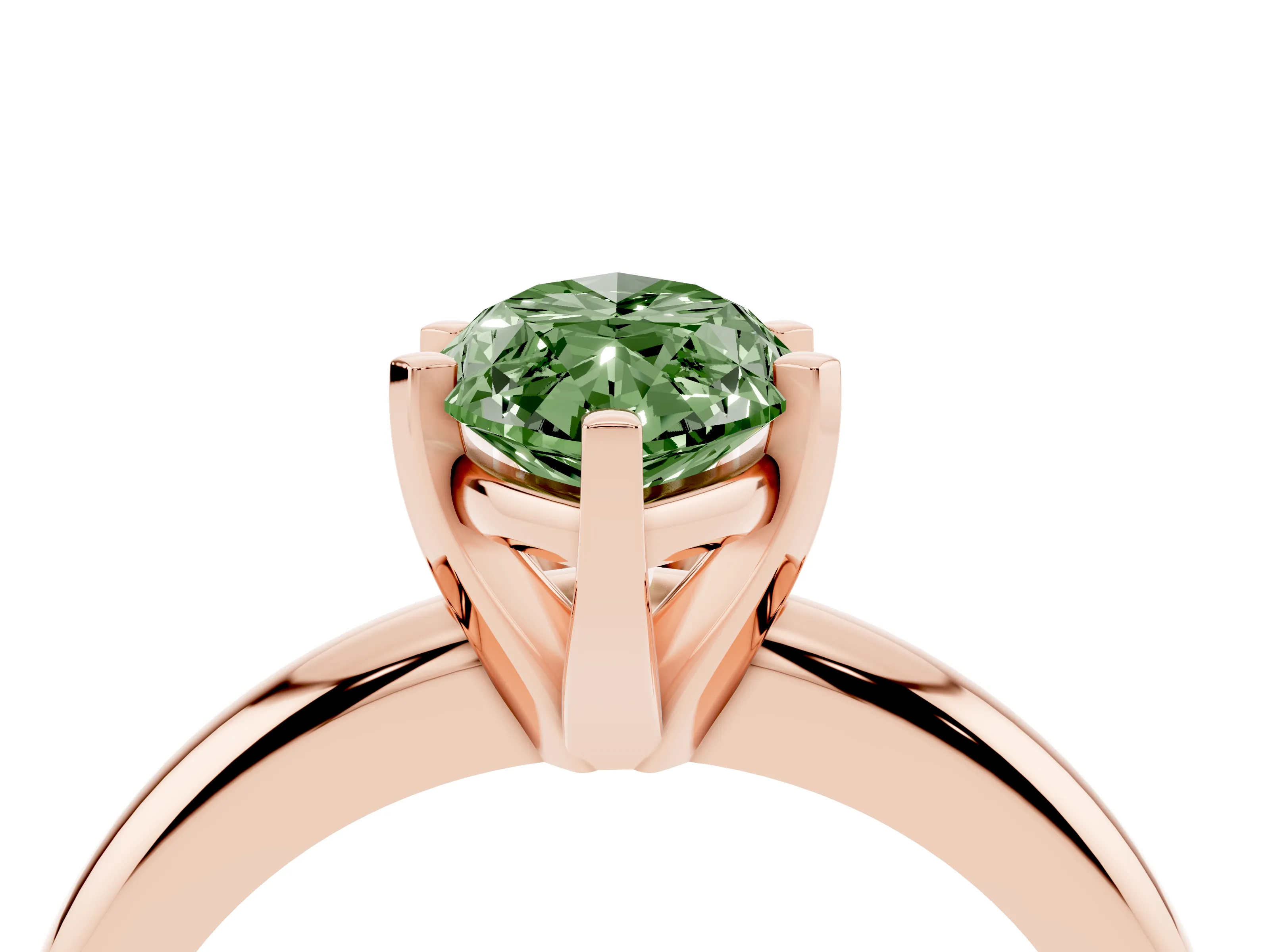 Fancy Green Marquise Cut Diamond Solitaire Engagement Ring Set in Rose gold with Round Band and Prong Setting