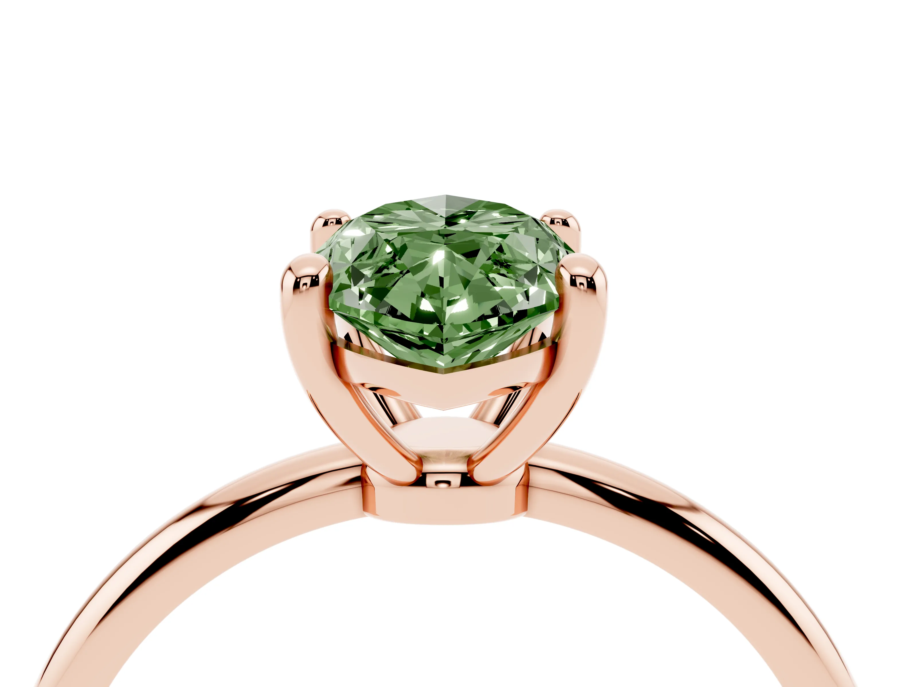 Fancy Green Marquise Cut Diamond Solitaire Ring Set in Rose gold with Secure Prong Setting on a Classic Band