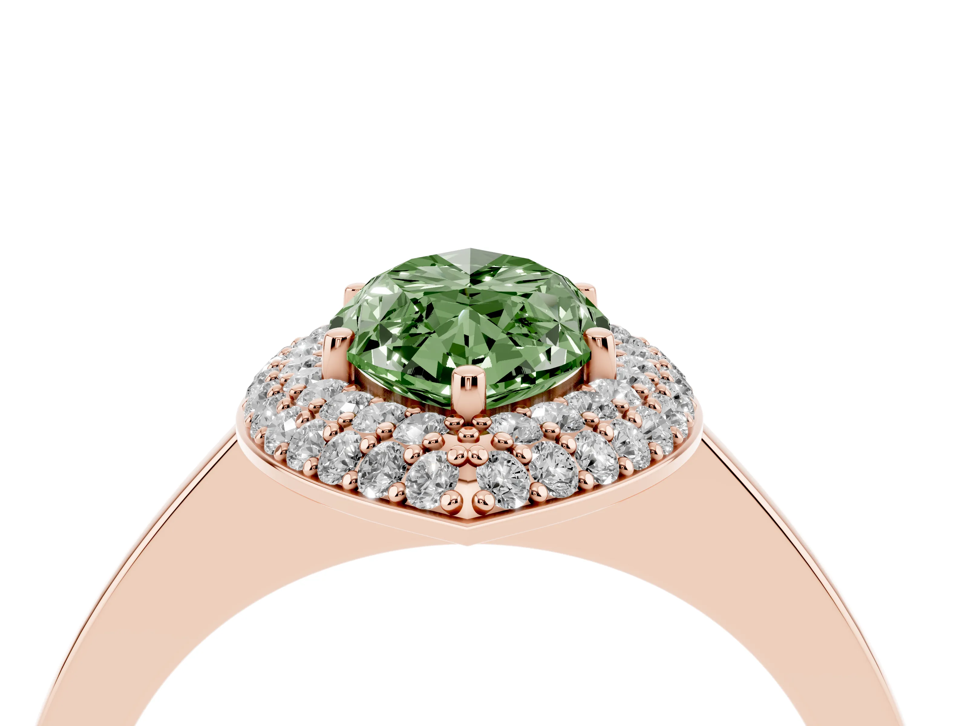 Fancy Green Marquise Cut Diamond Halo Engagement Ring Set in Rose gold with Solitaire Band and Prong Setting