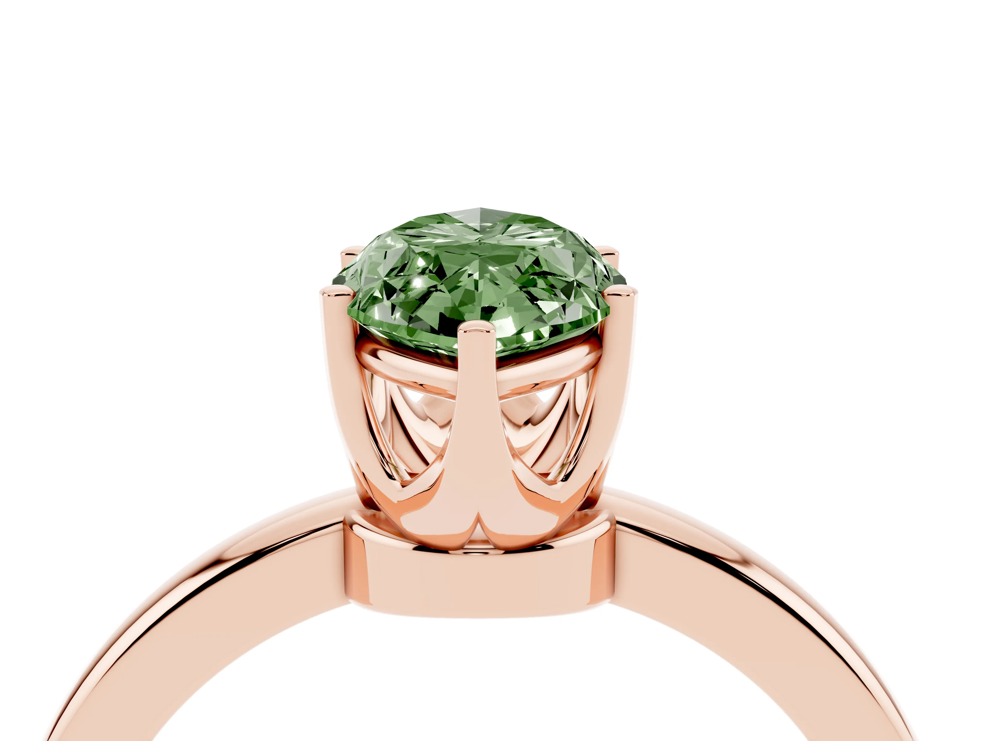 Fancy Green Marquise Cut Diamond Solitaire Ring Set in Rose gold with Raised Prong Setting on a Classic Band