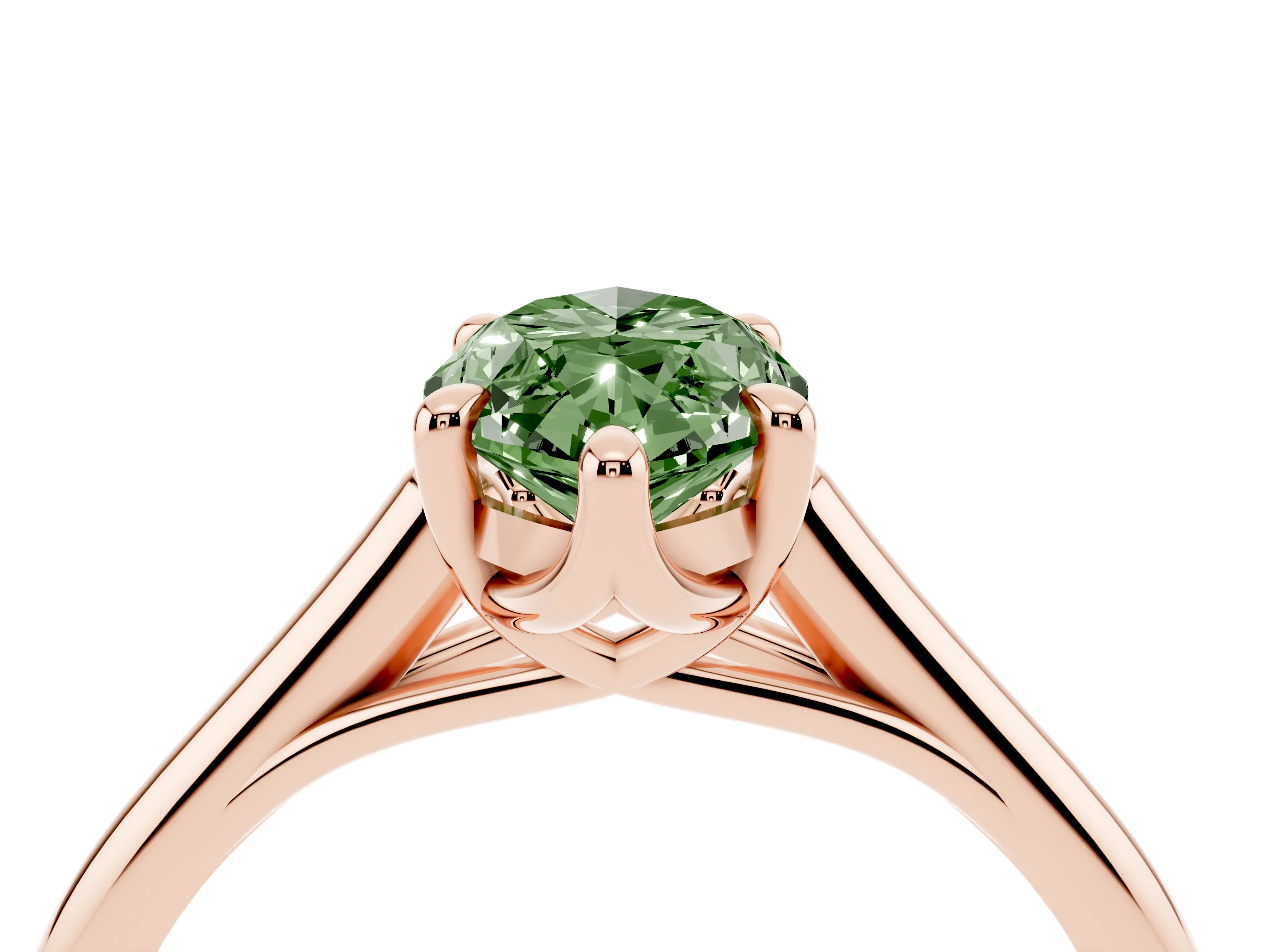 Fancy Green Marquise Cut Diamond Solitaire Engagement Ring Set in Rose gold with Prong Setting and Plain Classic Band