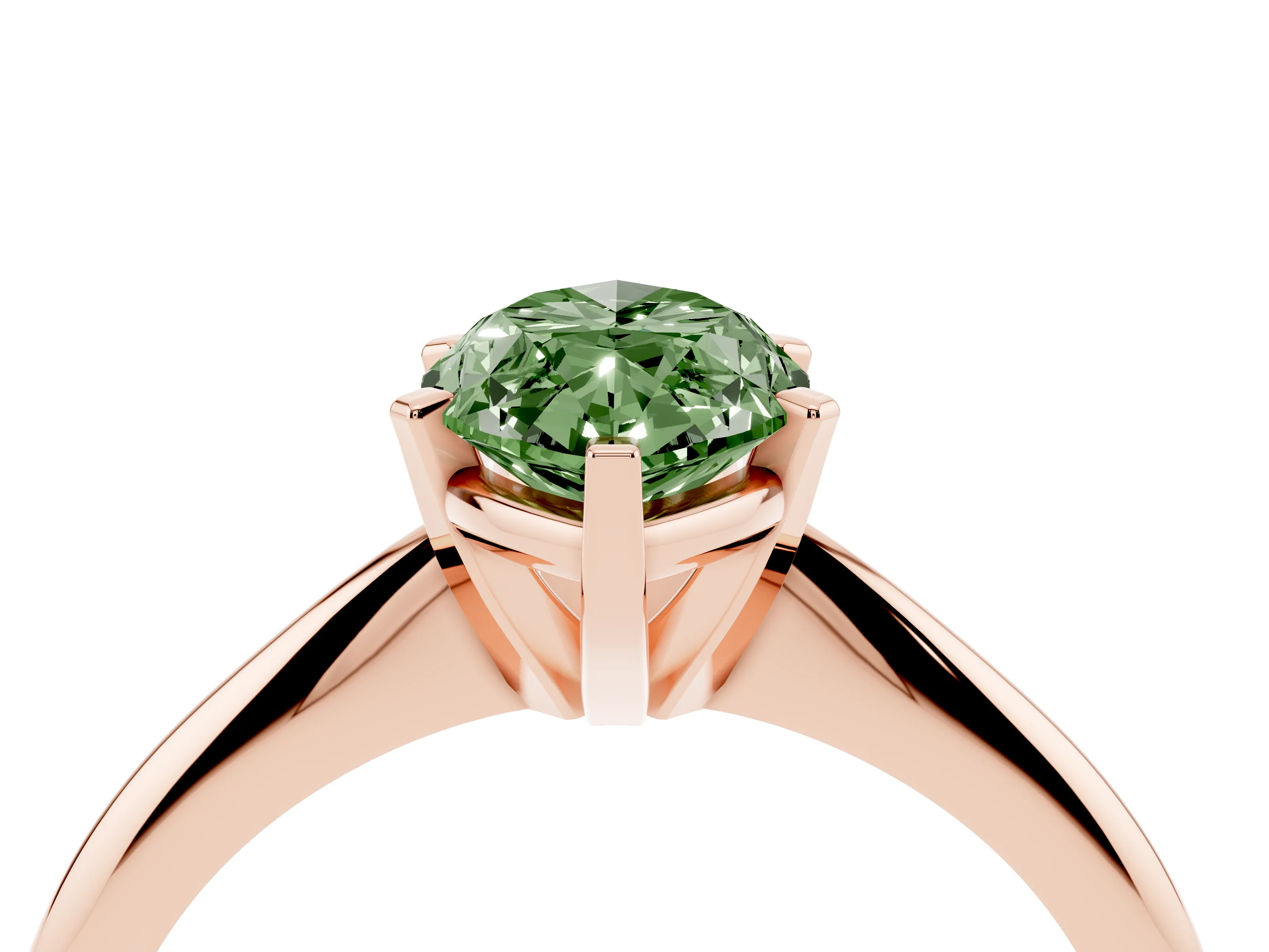 Fancy Green Marquise Cut Diamond Solitaire Ring Set in Rose gold with Prong Setting on a Plain Round Band