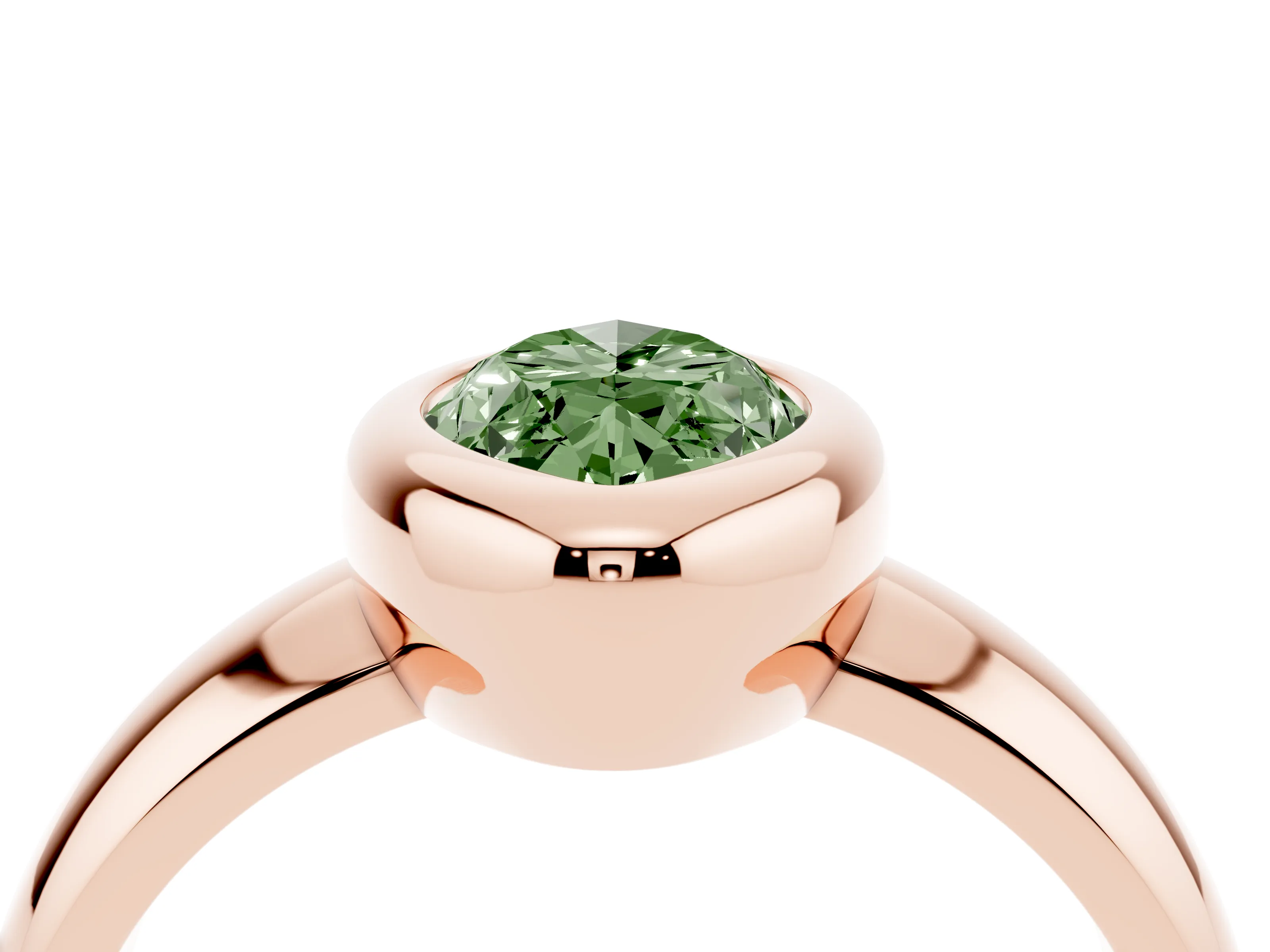 Fancy Green Bezel Set Marquise Cut Diamond Solitaire Ring Set in Rose gold with Wide Band
