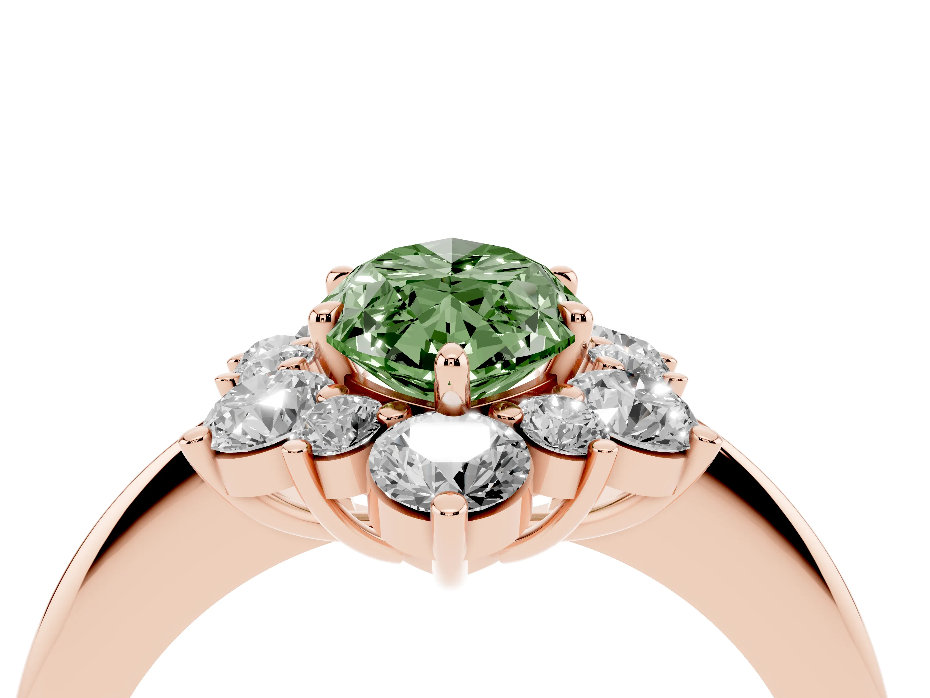 Fancy Green Marquise Cut Diamond Cluster Halo Ring Set in Rose gold with Solitaire Band and Prong Setting