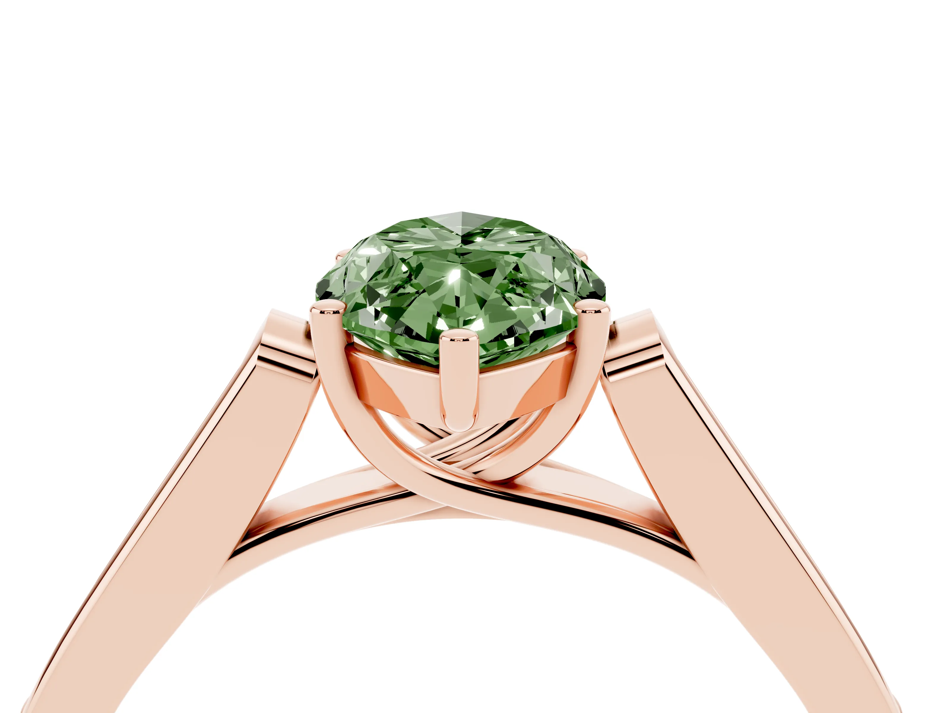 Fancy Green Marquise Cut Diamond Solitaire Cathedral Engagement Ring Set in Rose gold with Channel-Set Band and Prong Setting