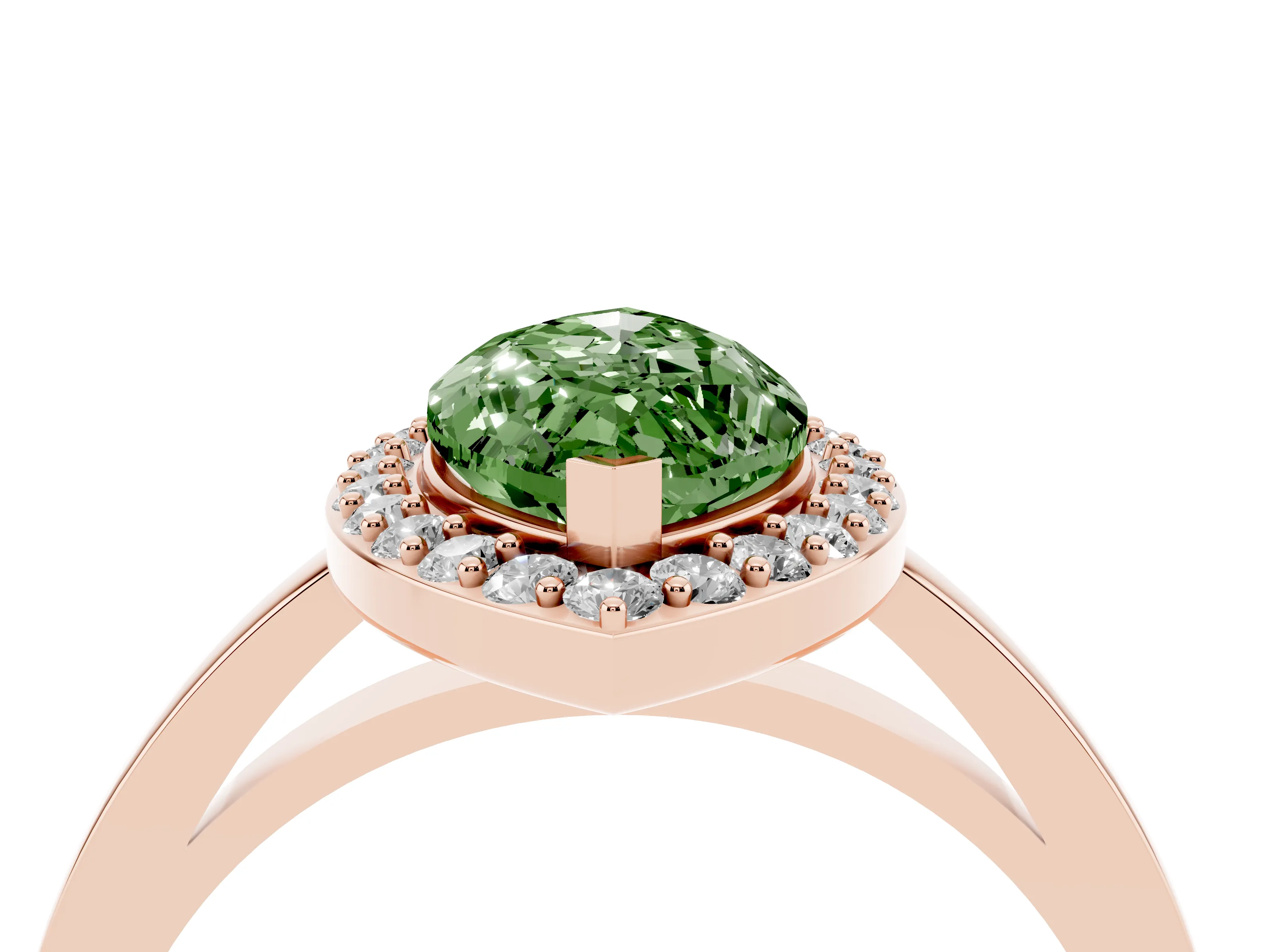 Fancy Green Marquise Cut Diamond Halo Ring Set in Rose gold with Solitaire Band and Prong Setting