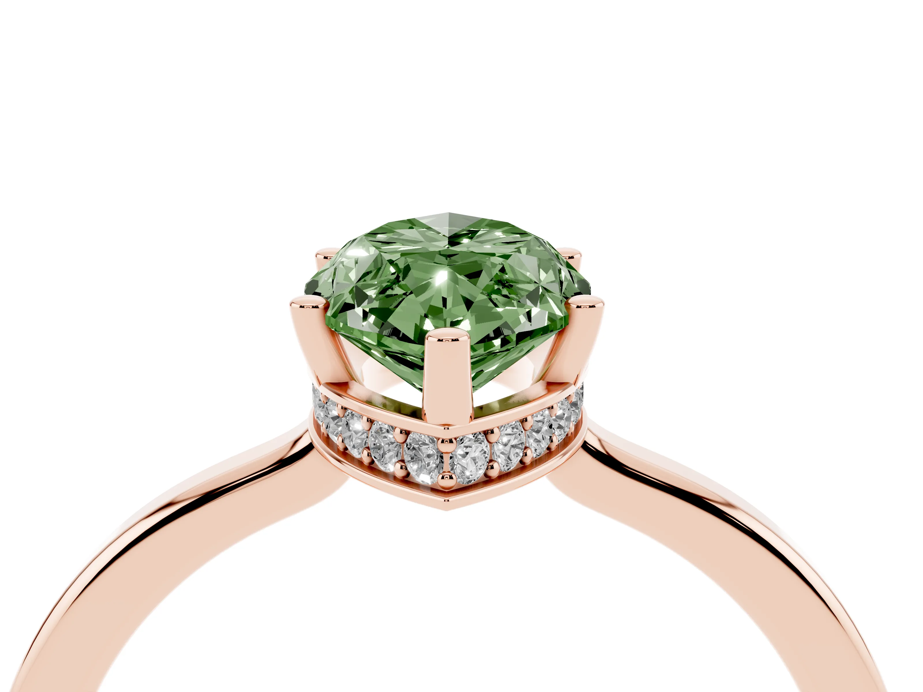 Fancy Green Marquise Cut Diamond Solitaire Engagement Ring Set in Rose gold with Prong Setting on a Plain Band