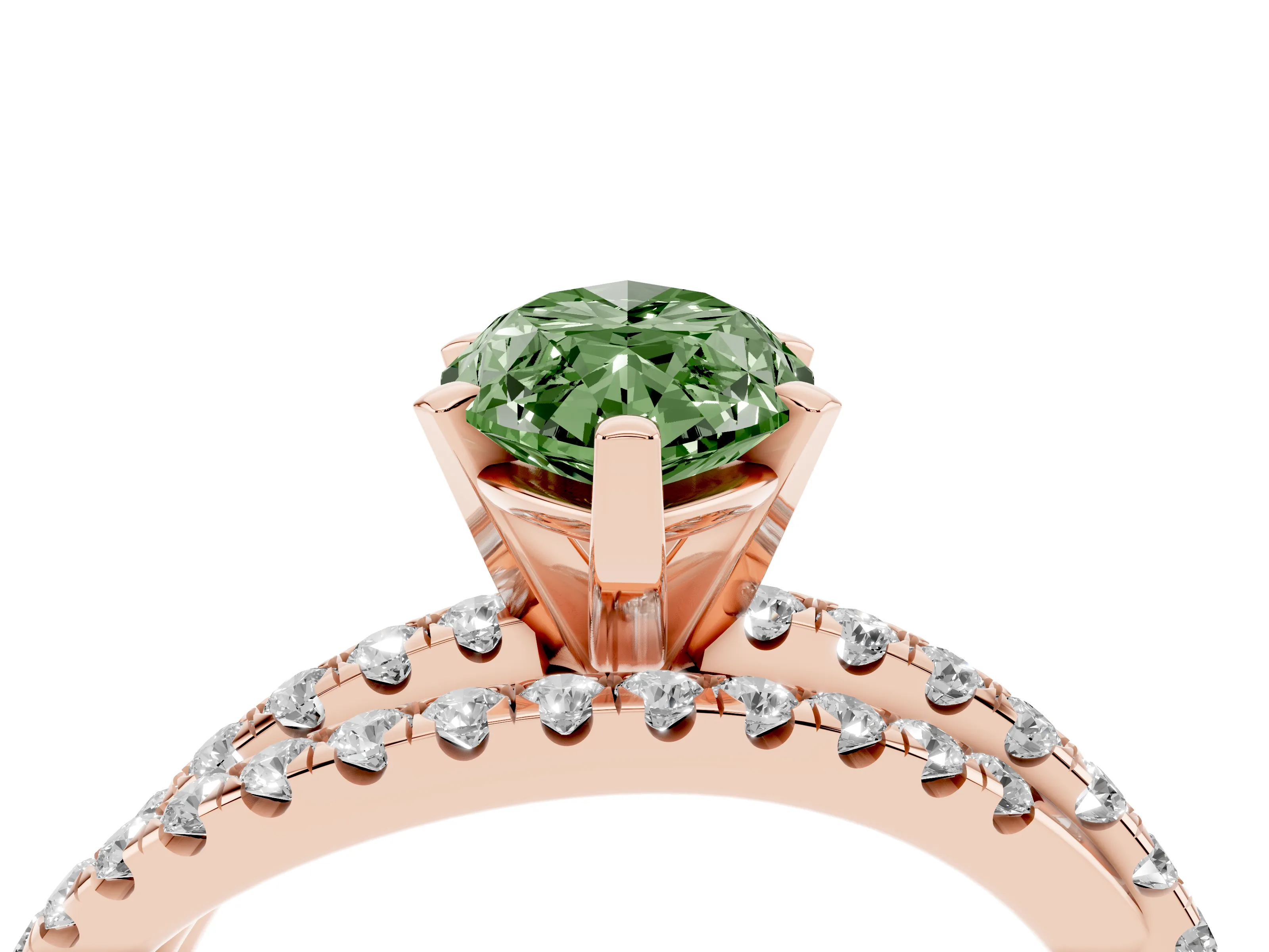 Fancy Green Marquise Cut Diamond Solitaire Twist Band Ring Set in Rose gold with Pavé Setting and Prong Head