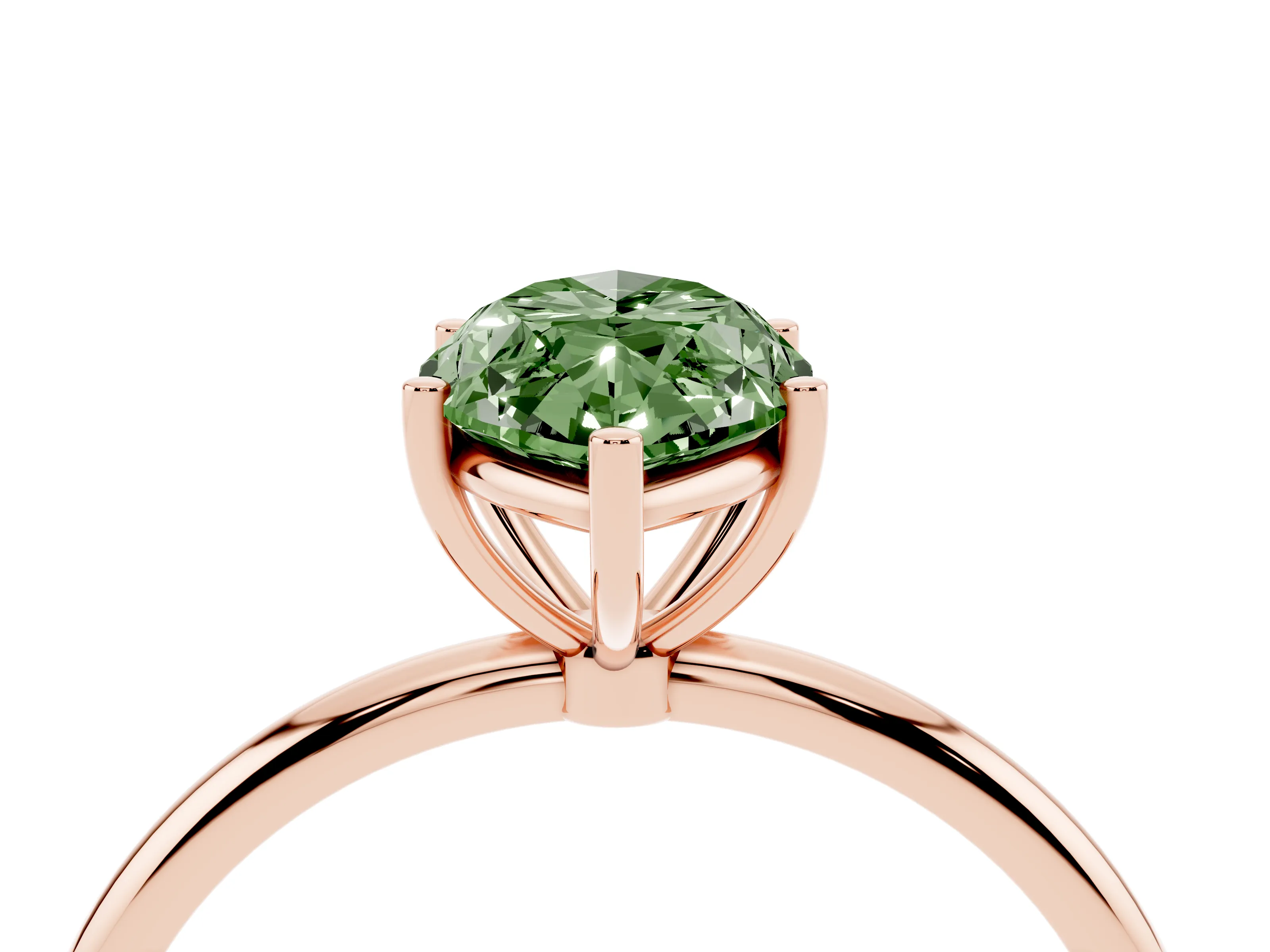 Fancy Green Marquise Cut Diamond Solitaire Engagement Ring Set in Rose gold with Thin Band and Prong Setting