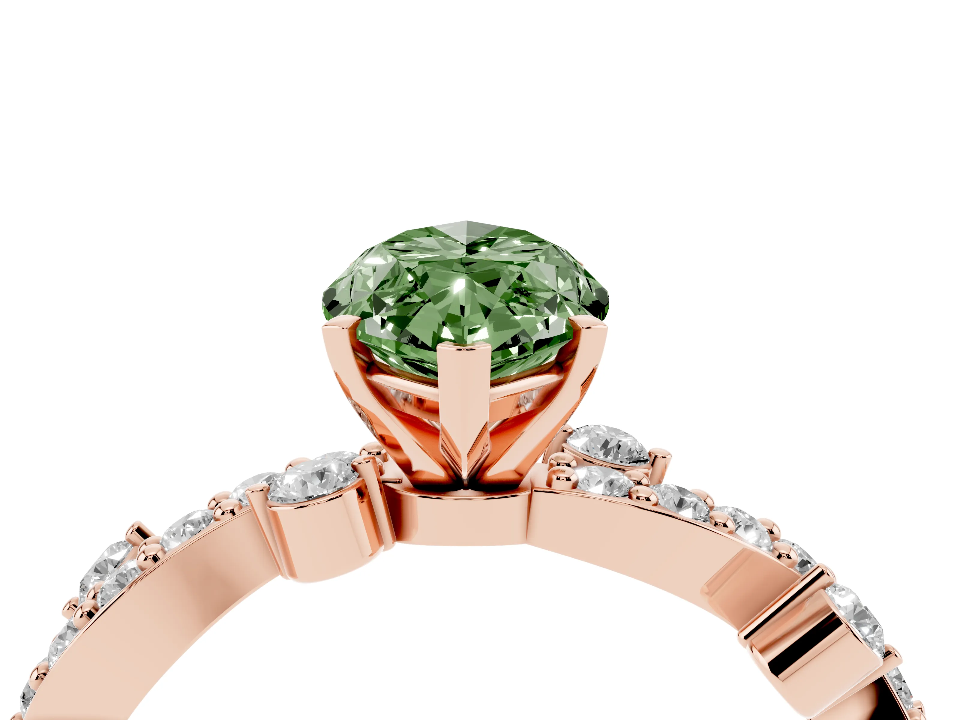 Fancy Green Marquise Cut Diamond Solitaire Twisted Band Set in Rose gold with Pavé Setting