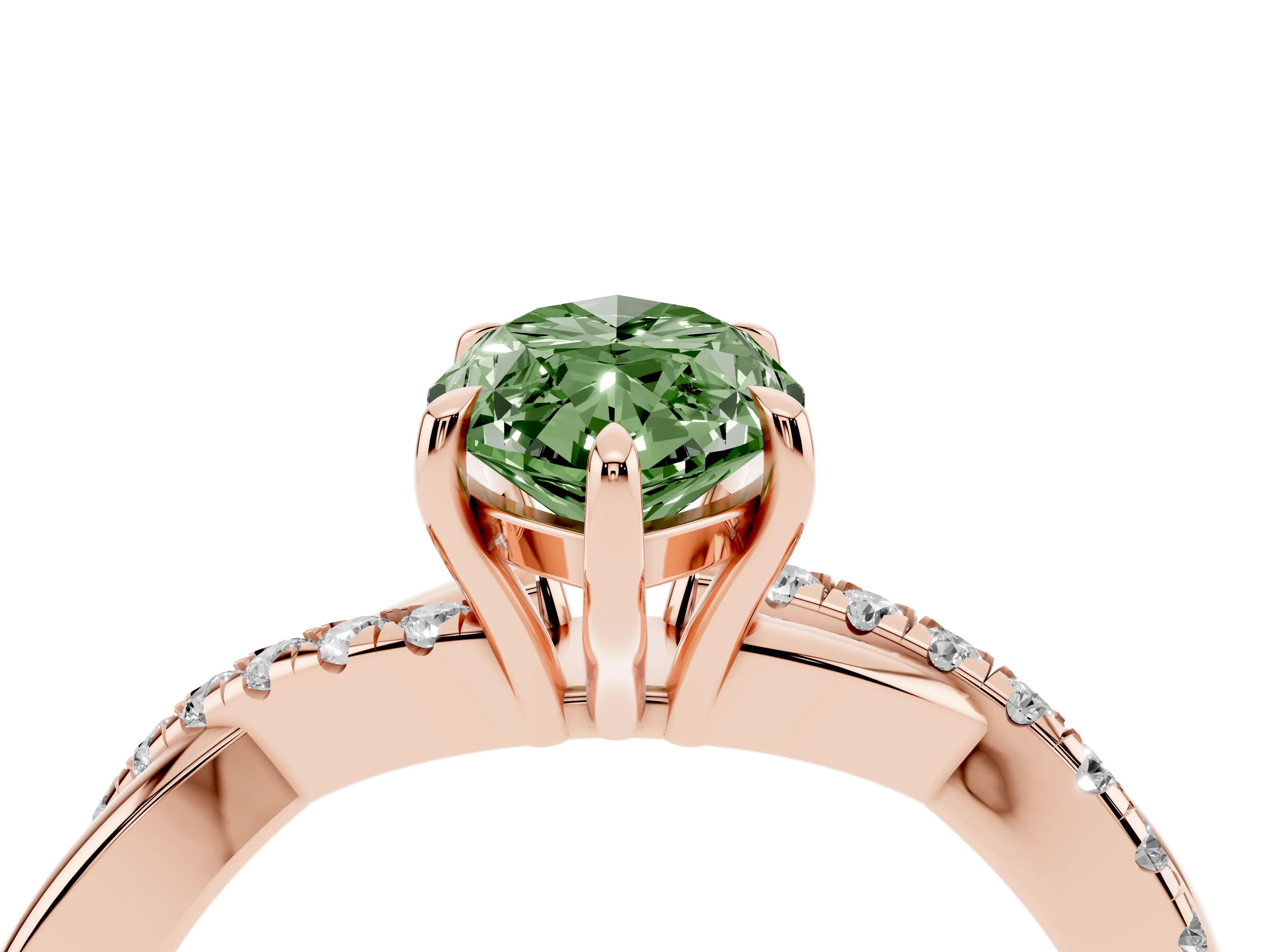 Fancy Green Marquise Cut Diamond Twisted Pavé Band Ring Set in Rose gold with Prong Setting