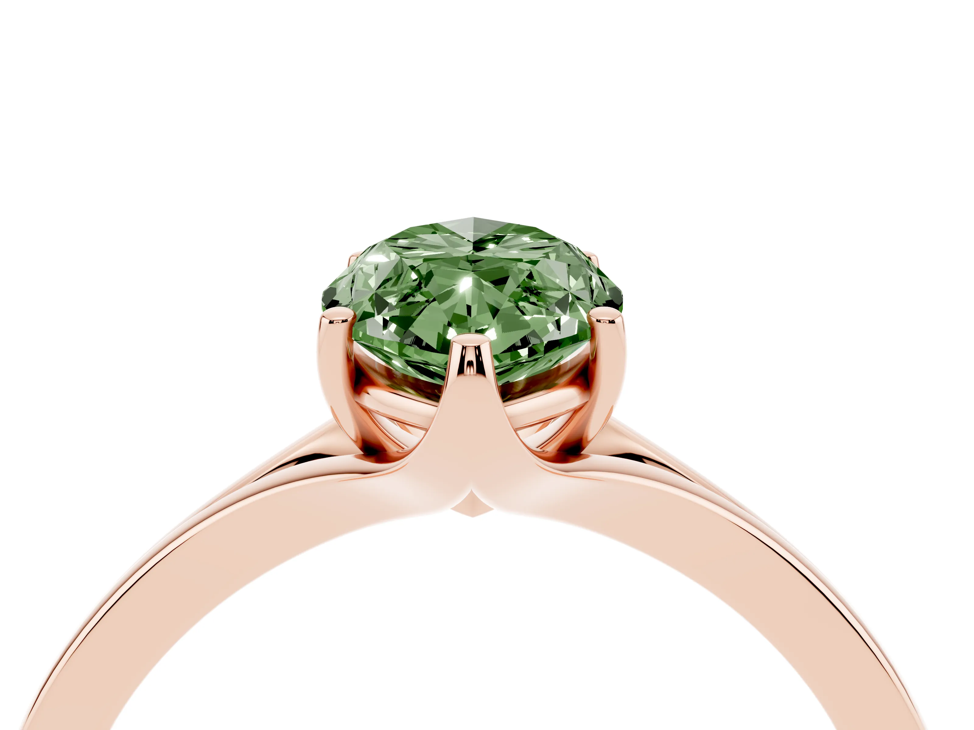 Fancy Green Marquise Cut Diamond Solitaire Ring Set in Rose gold with Polished Tapered Band and Prong Setting