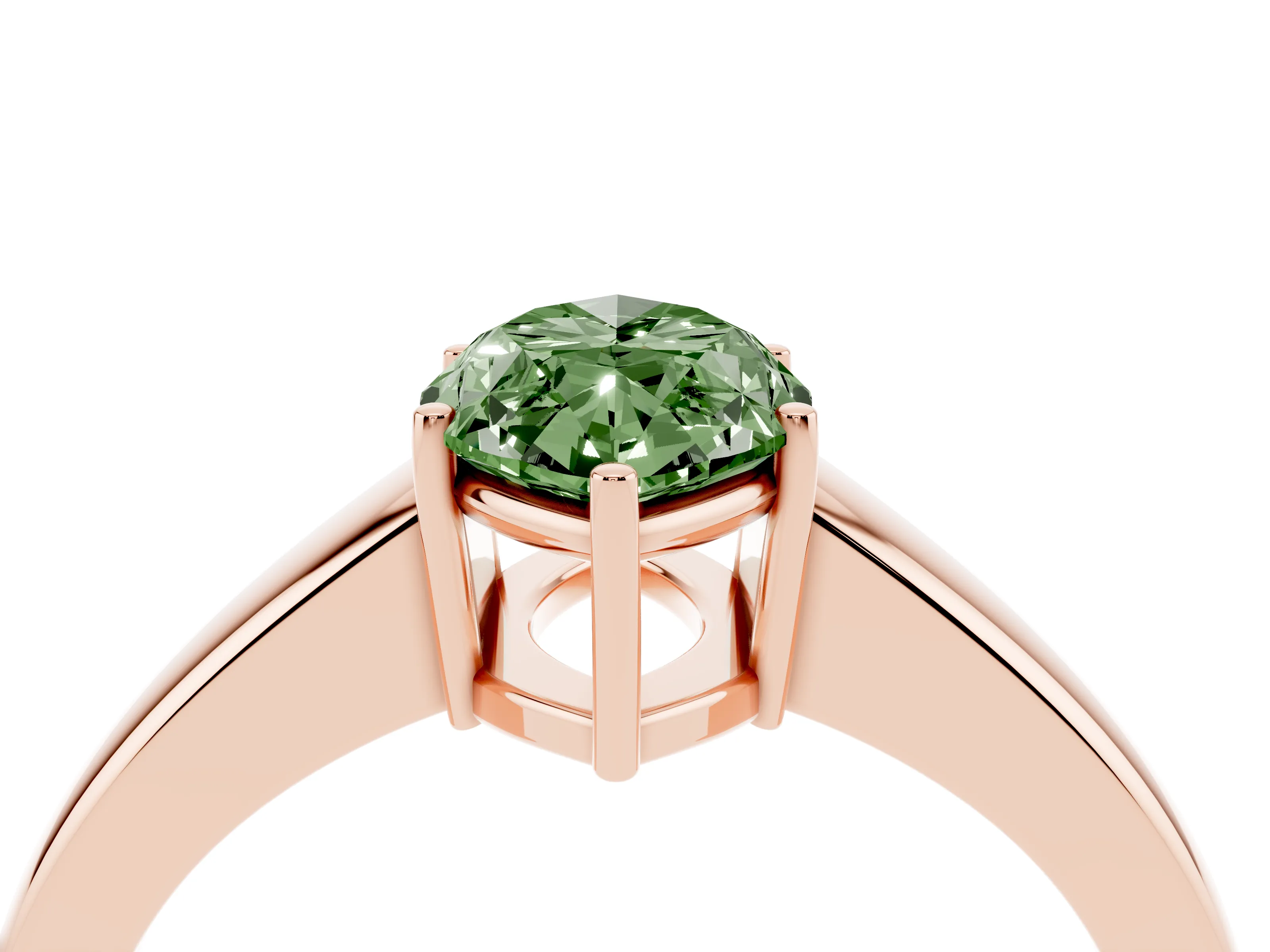 Fancy Green Marquise Cut Diamond Solitaire Ring Set in Rose gold with Tapered Band and Prong Setting