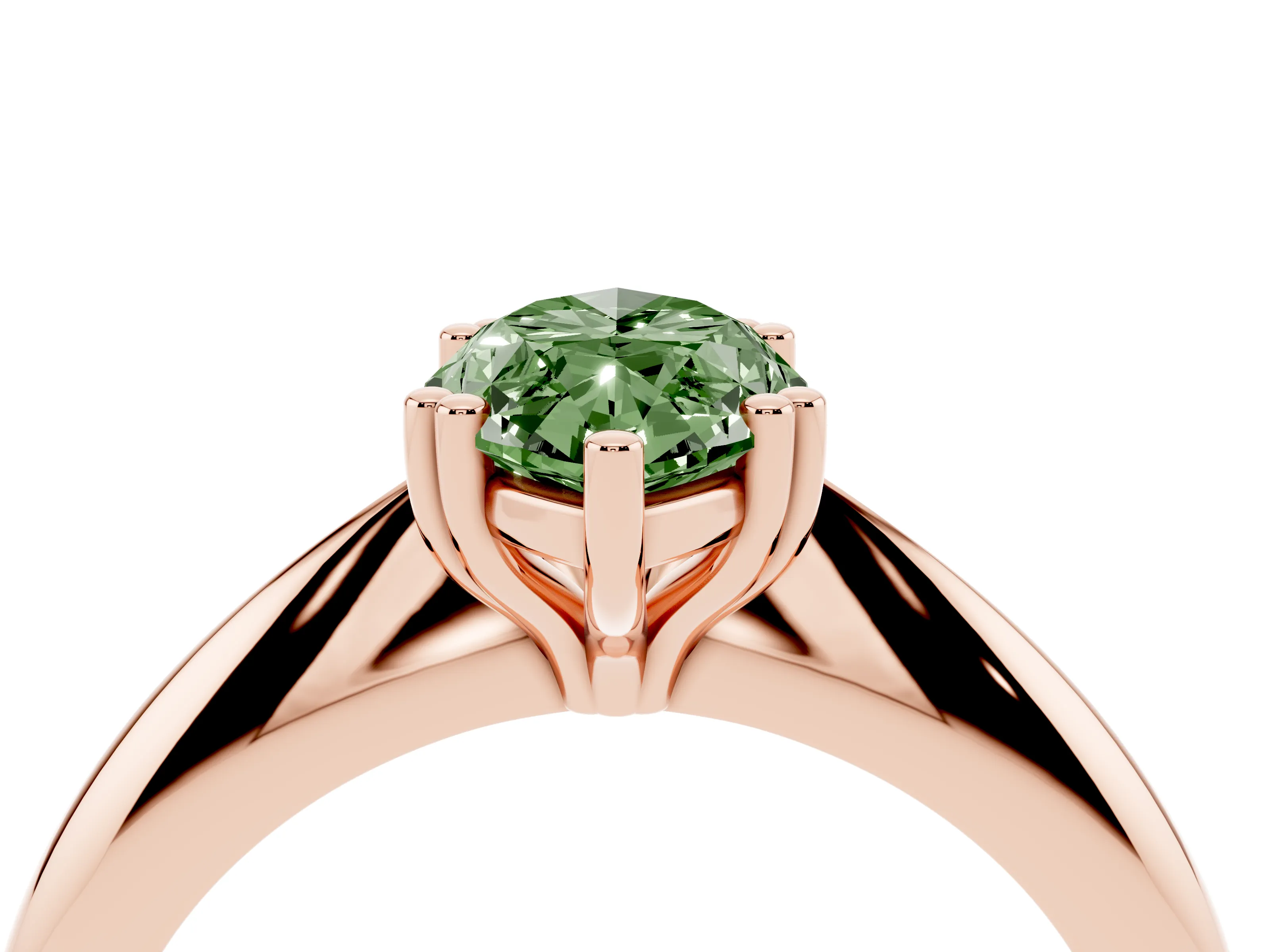 Fancy Green Marquise Cut Diamond Solitaire Engagement Ring Set in Rose gold with Tapered Band and Prong Setting
