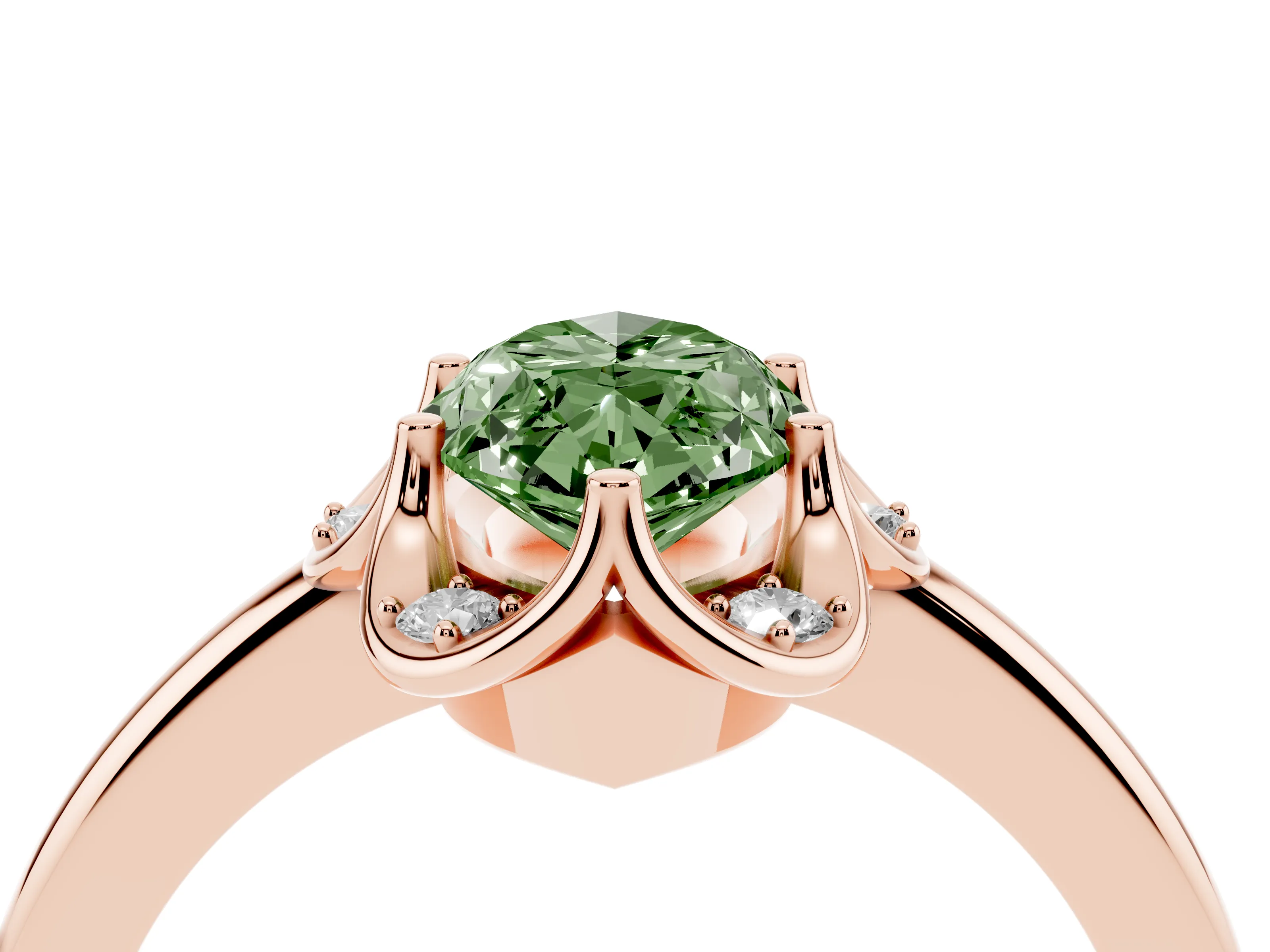Fancy Green Marquise Cut Diamond Round Cluster Halo Ring Set in Rose gold with Solitaire Band and Prong Setting