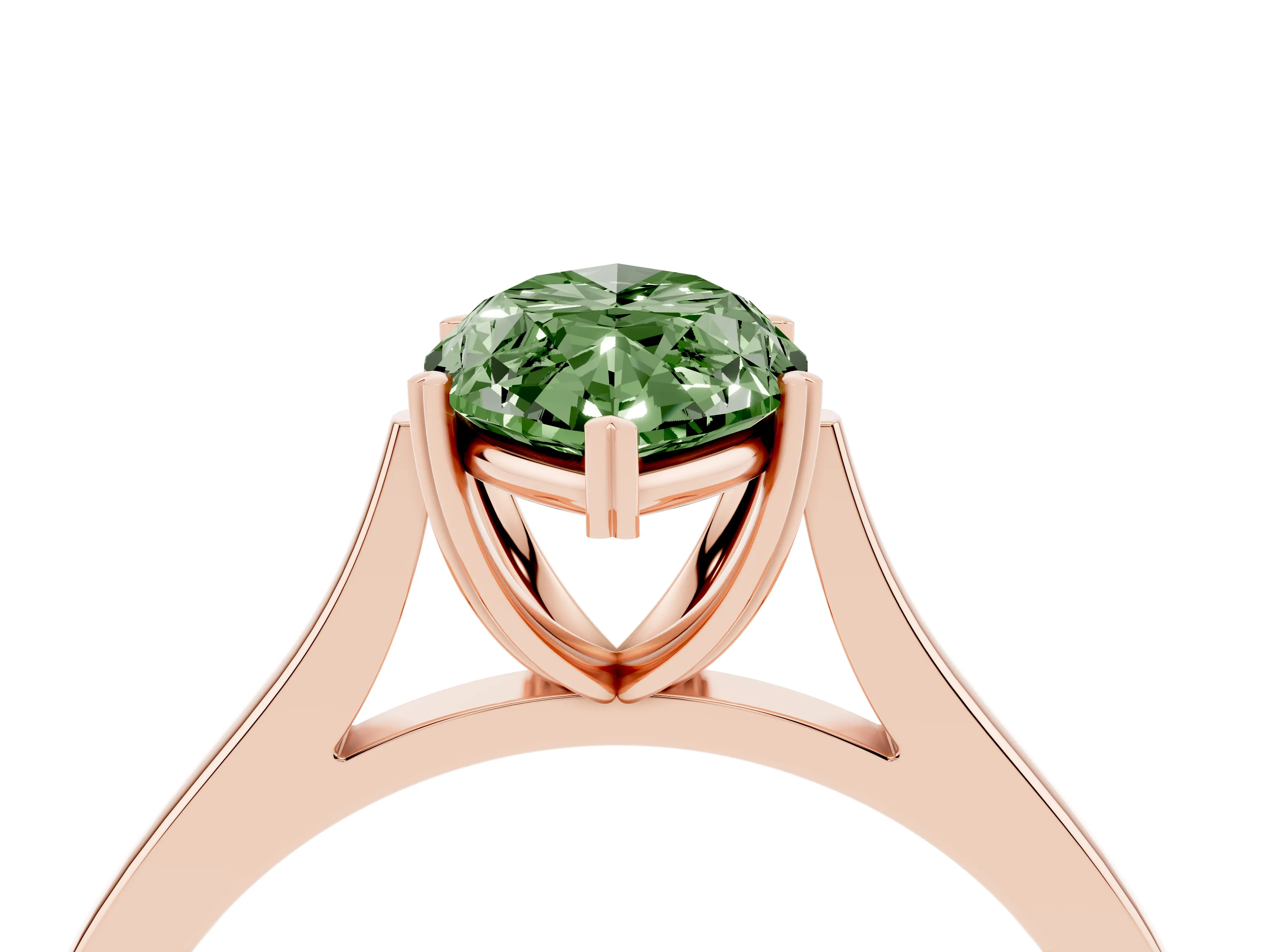 Fancy Green Marquise Cut Diamond Solitaire Heart Prong Engagement Ring Set in Rose gold with Tapered Band