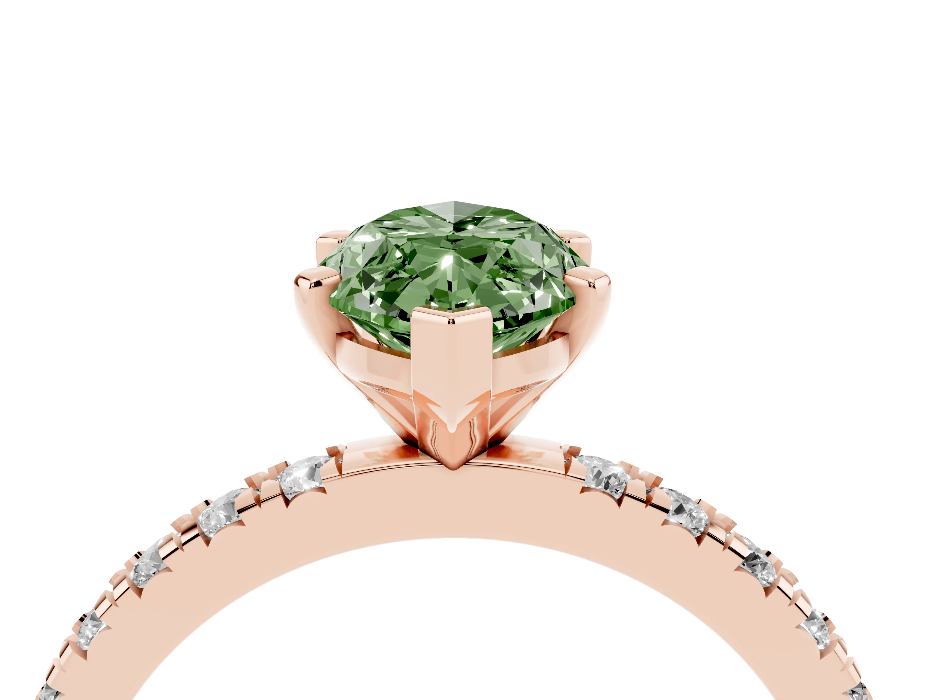 Fancy Green Marquise Cut Diamond Pavé Band Solitaire Set in Rose gold with Prong Setting