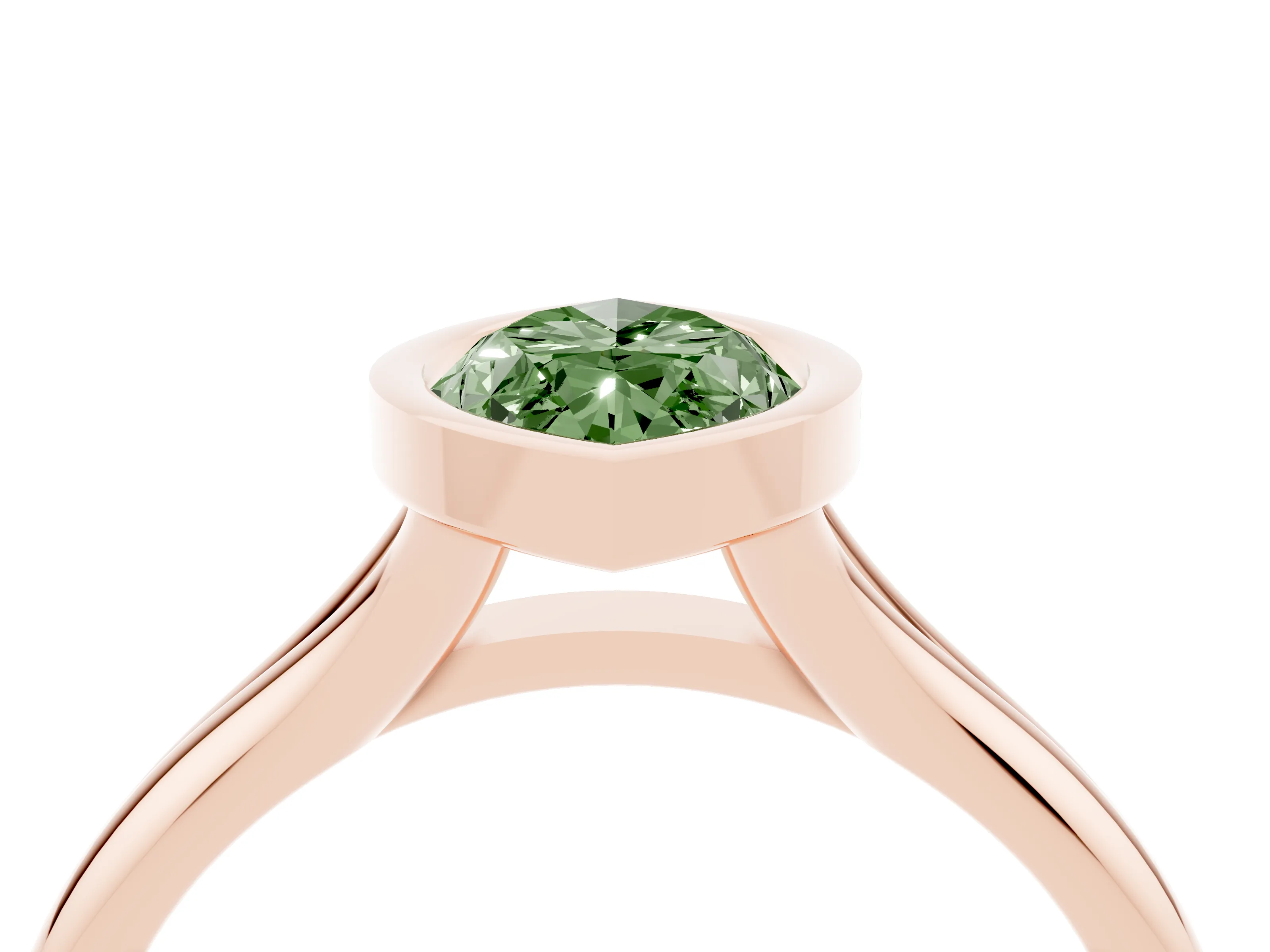 Fancy Green Bezel Set Marquise Cut Diamond Solitaire Ring Set in Rose gold with Smooth Band