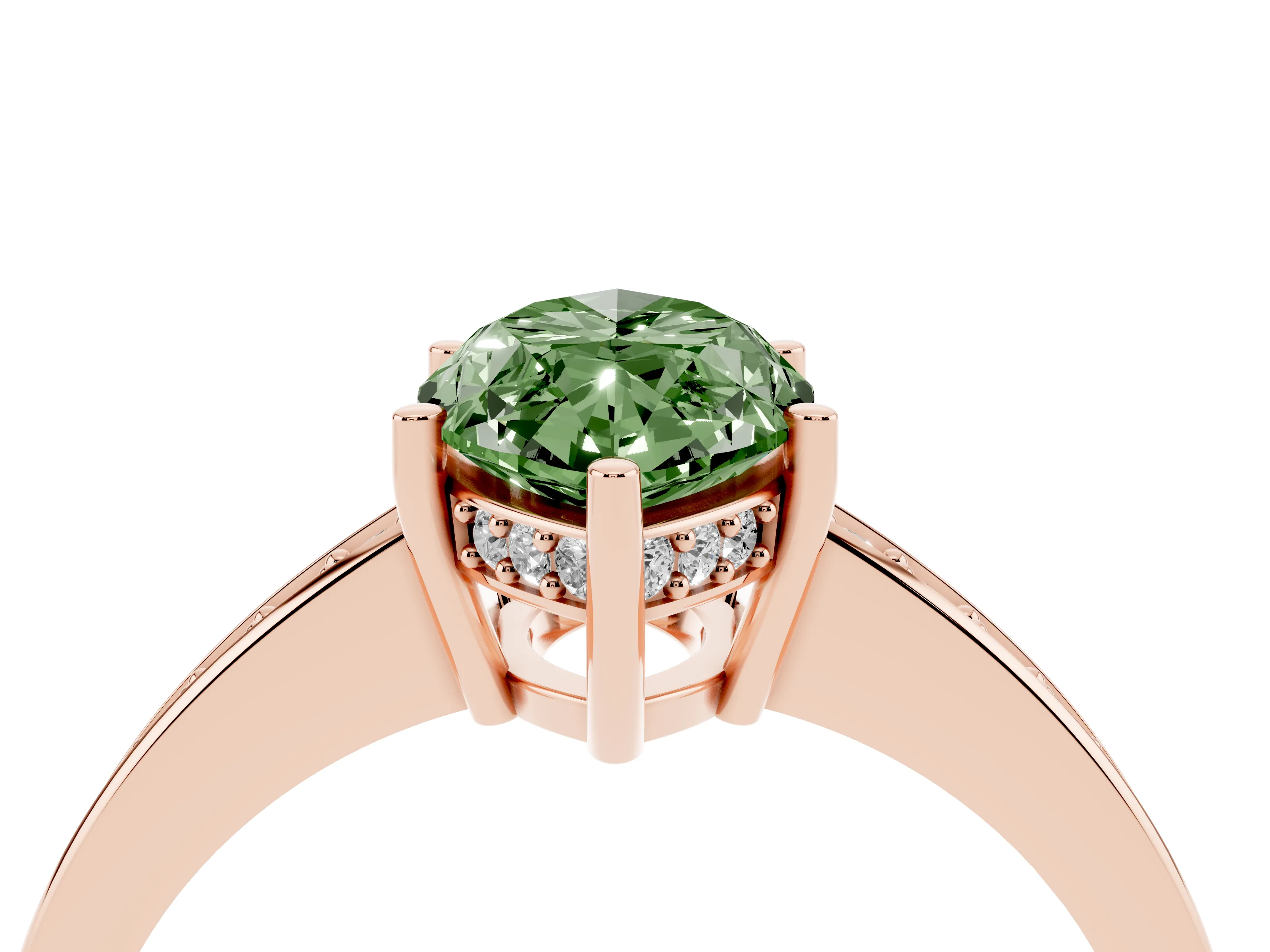 Fancy Green Marquise Cut Diamond Pavé Band Prong Set Solitaire Ring Set in Rose gold