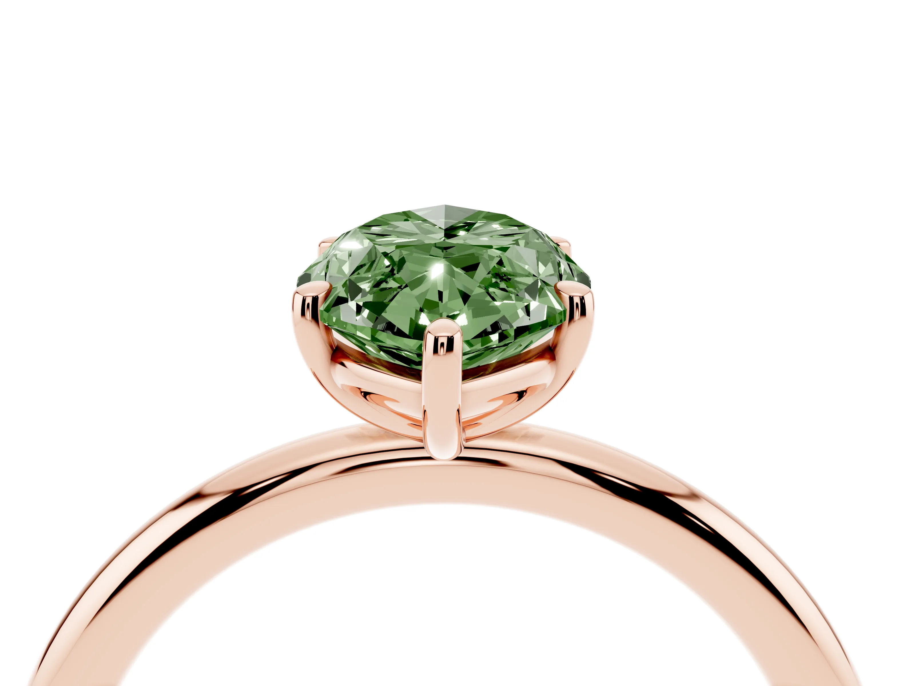Fancy Green Marquise Cut Diamond Solitaire Ring Set in Rose gold with Prong Setting on a Polished Plain Band