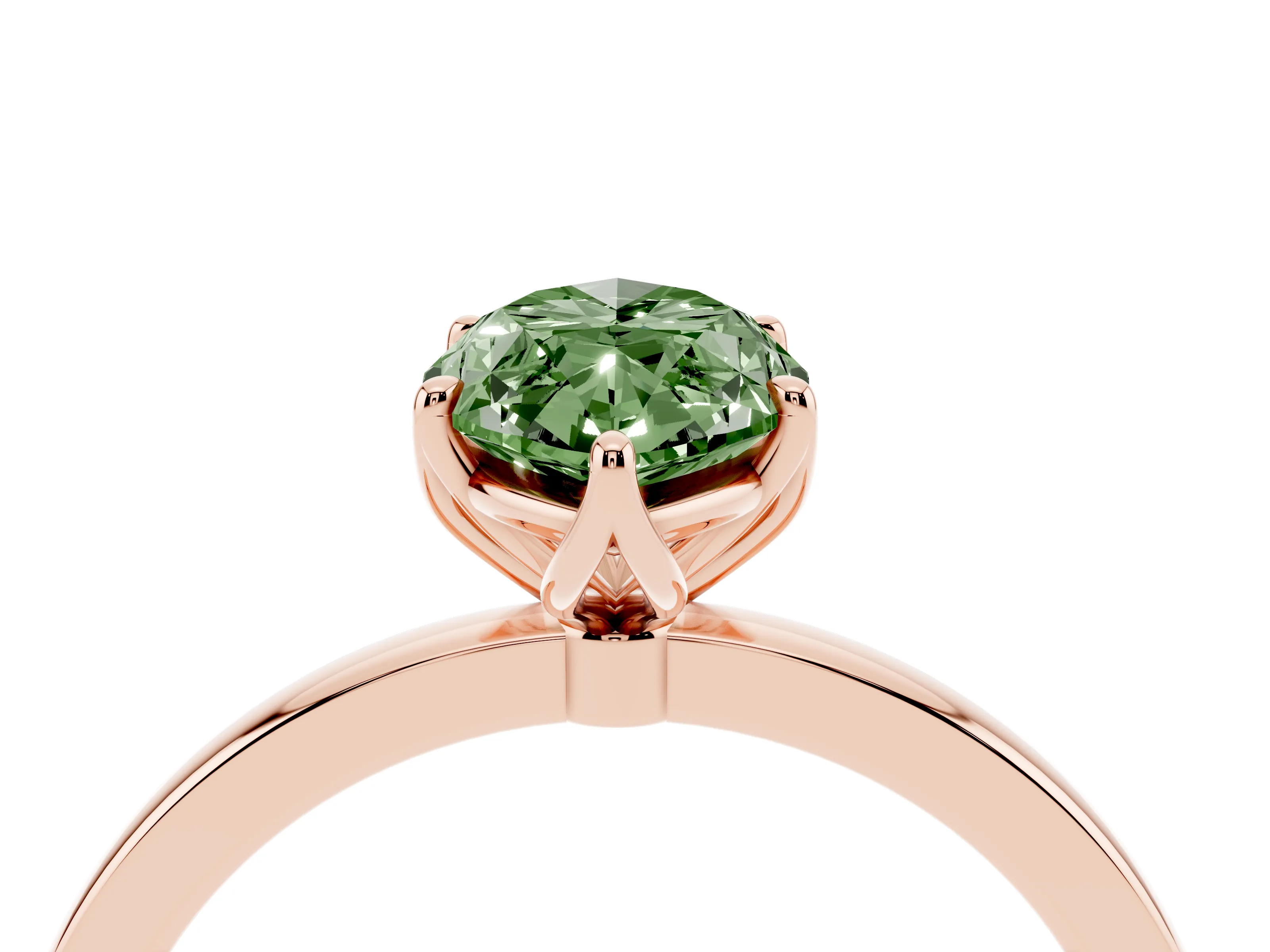 Fancy Green Marquise Cut Diamond Solitaire Ring Set in Rose gold with Prong Setting and Thin Polished Band