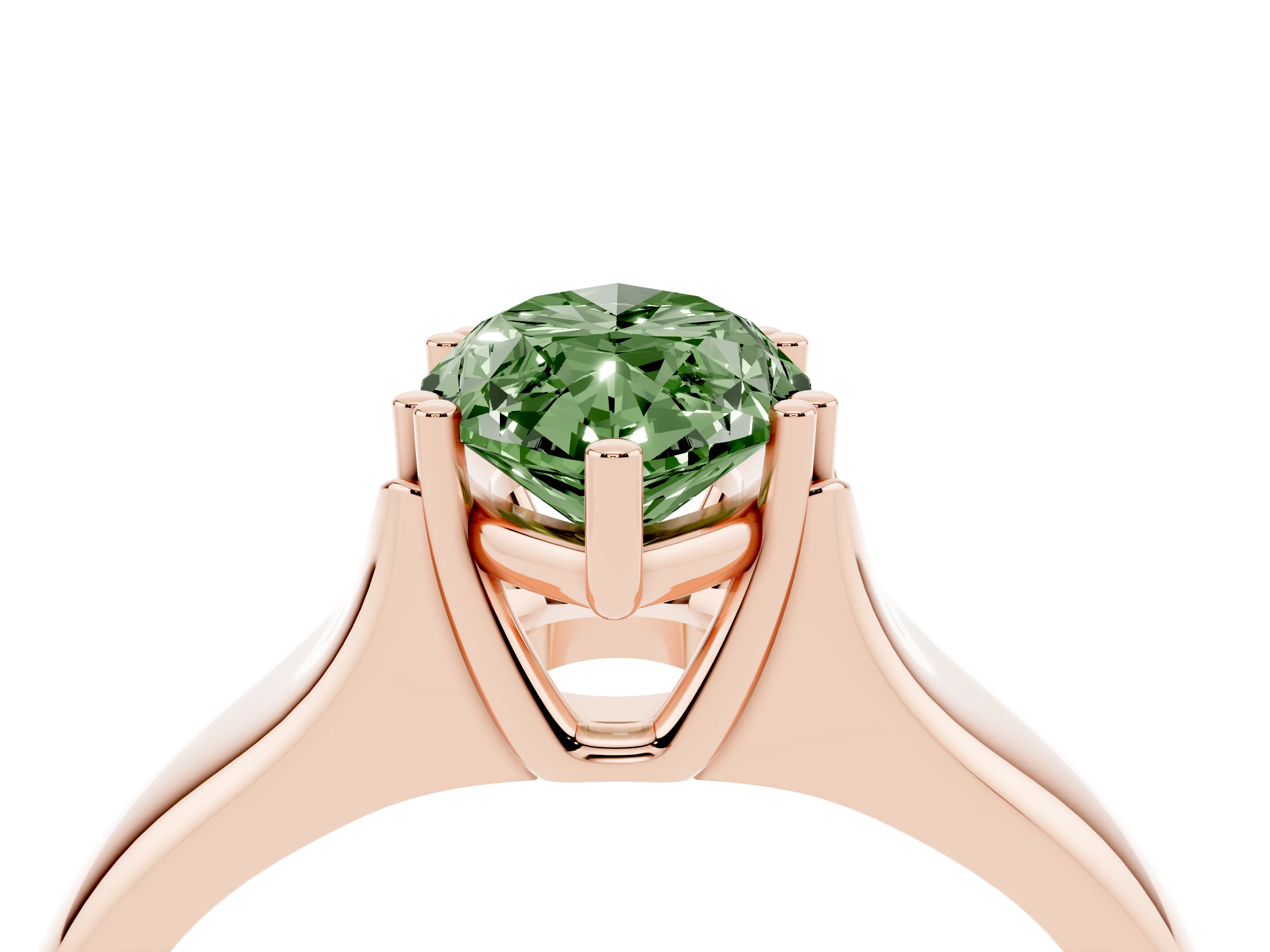 Fancy Green Marquise Cut Diamond Solitaire Ring Set in Rose gold with Wide Band and Prong Setting