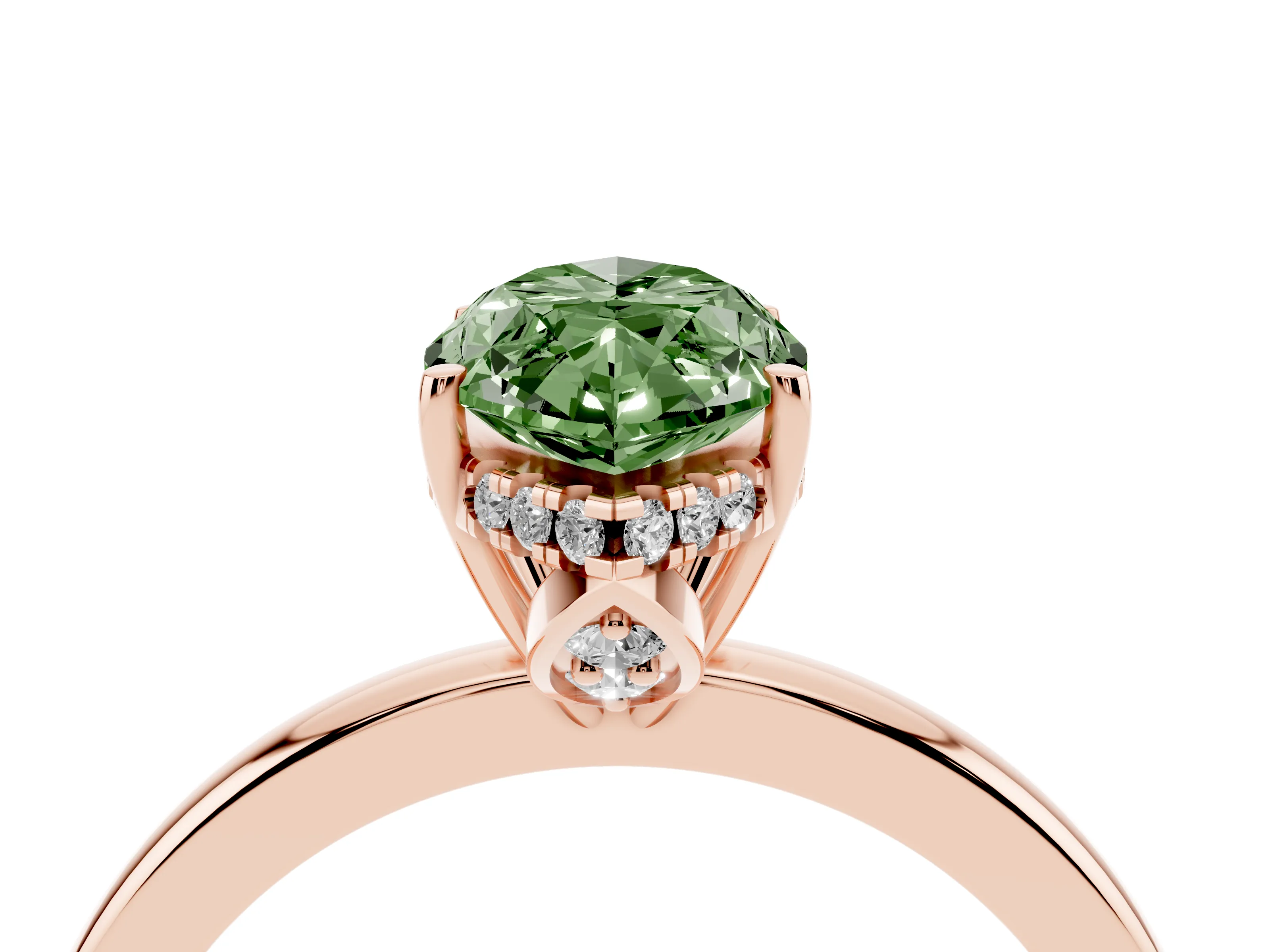 Fancy Green Marquise Cut Diamond Solitaire Ring Set in Rose gold with Plain Band and Prong Setting