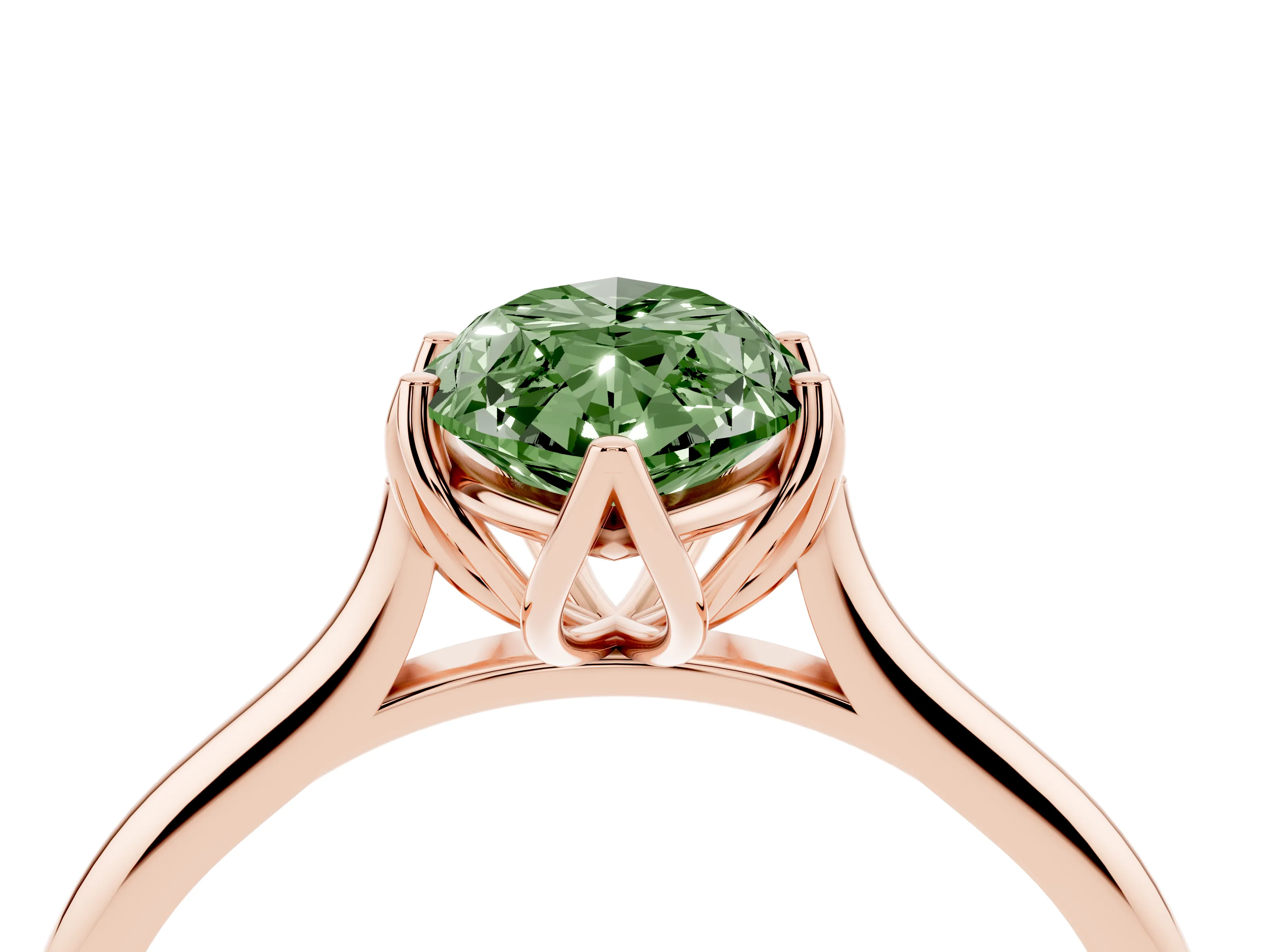 Fancy Green Marquise Cut Diamond Solitaire Cathedral Ring Set in Rose gold with Prong Setting
