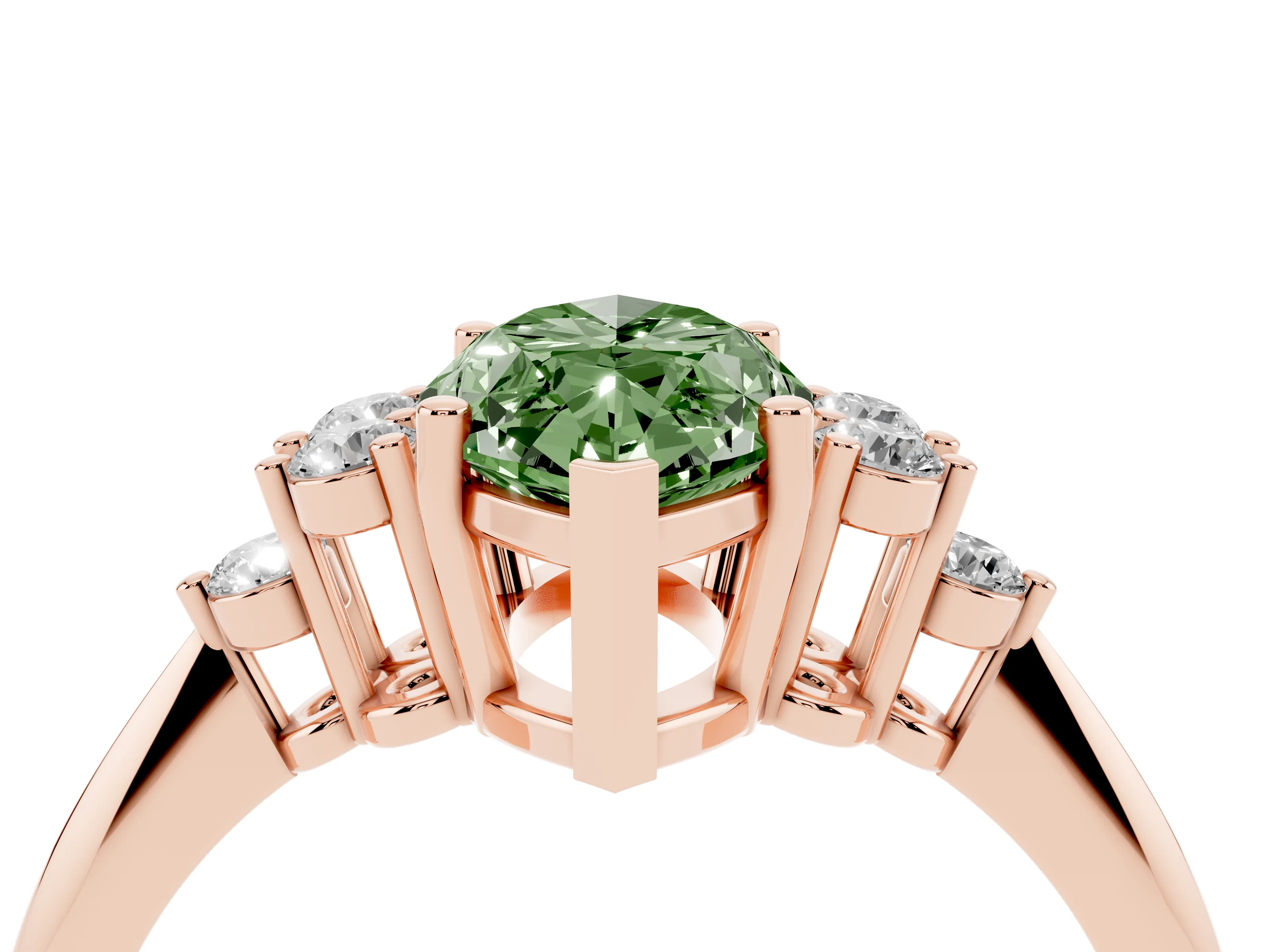 Fancy Green Marquise Cut Diamond Cluster Ring Set in Rose gold with Plain Band and Prong Setting