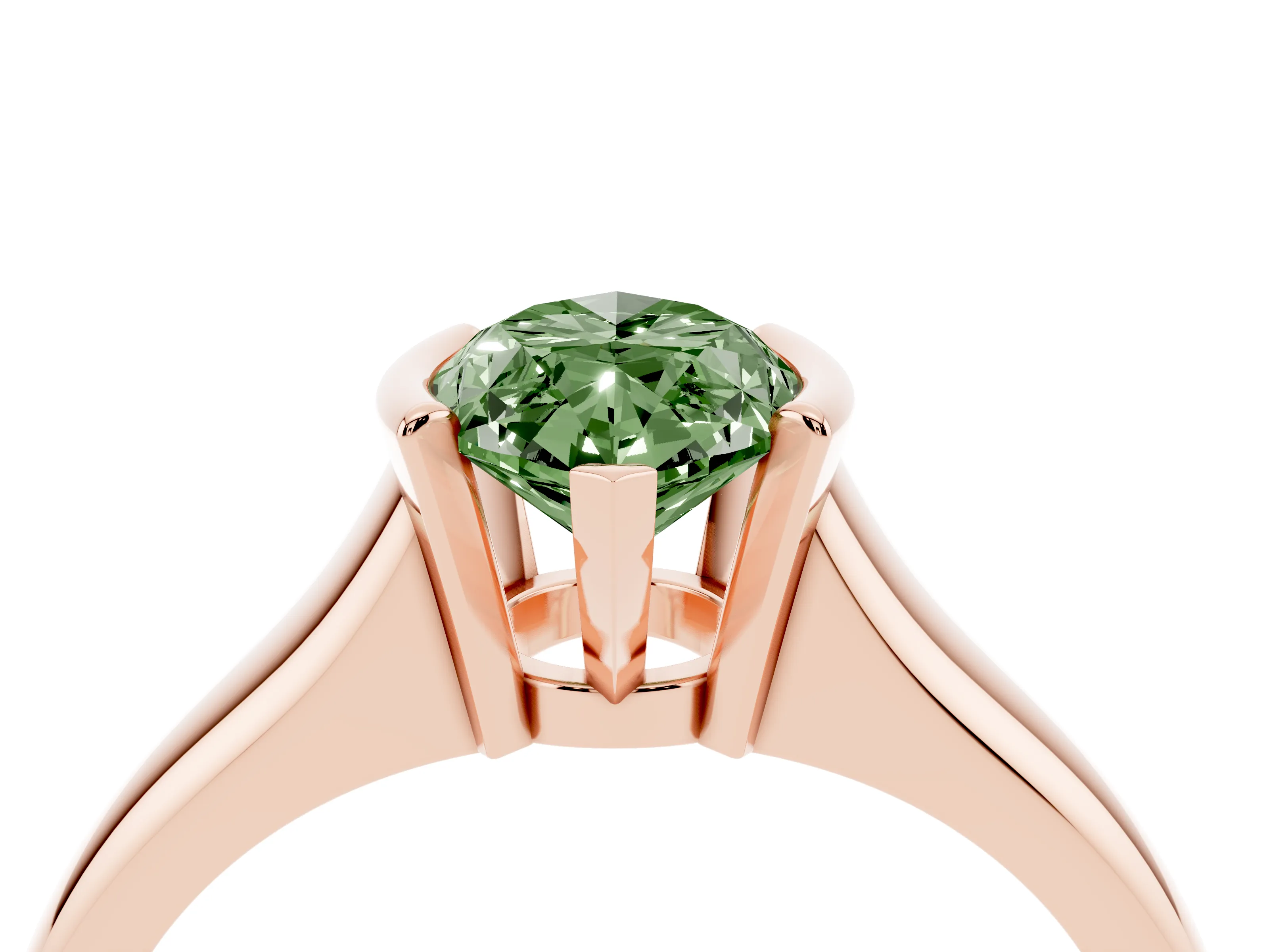 Fancy Green Marquise Cut Diamond Solitaire Tension Set Ring Set in Rose gold with Split Shank Band