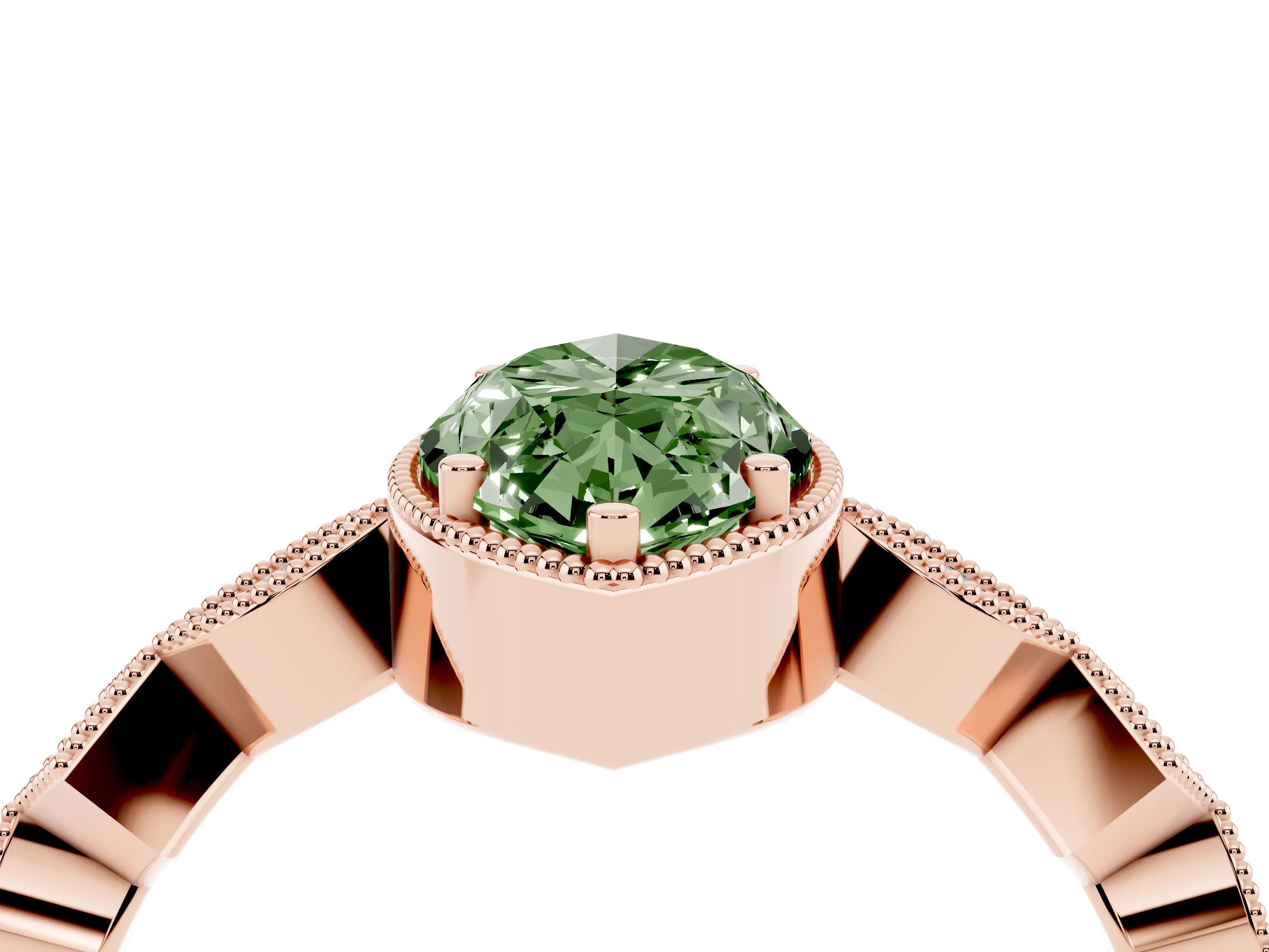 Fancy Green Marquise Cut Diamond Milgrain Marquise Twist Band Ring Set in Rose gold with Prong Setting