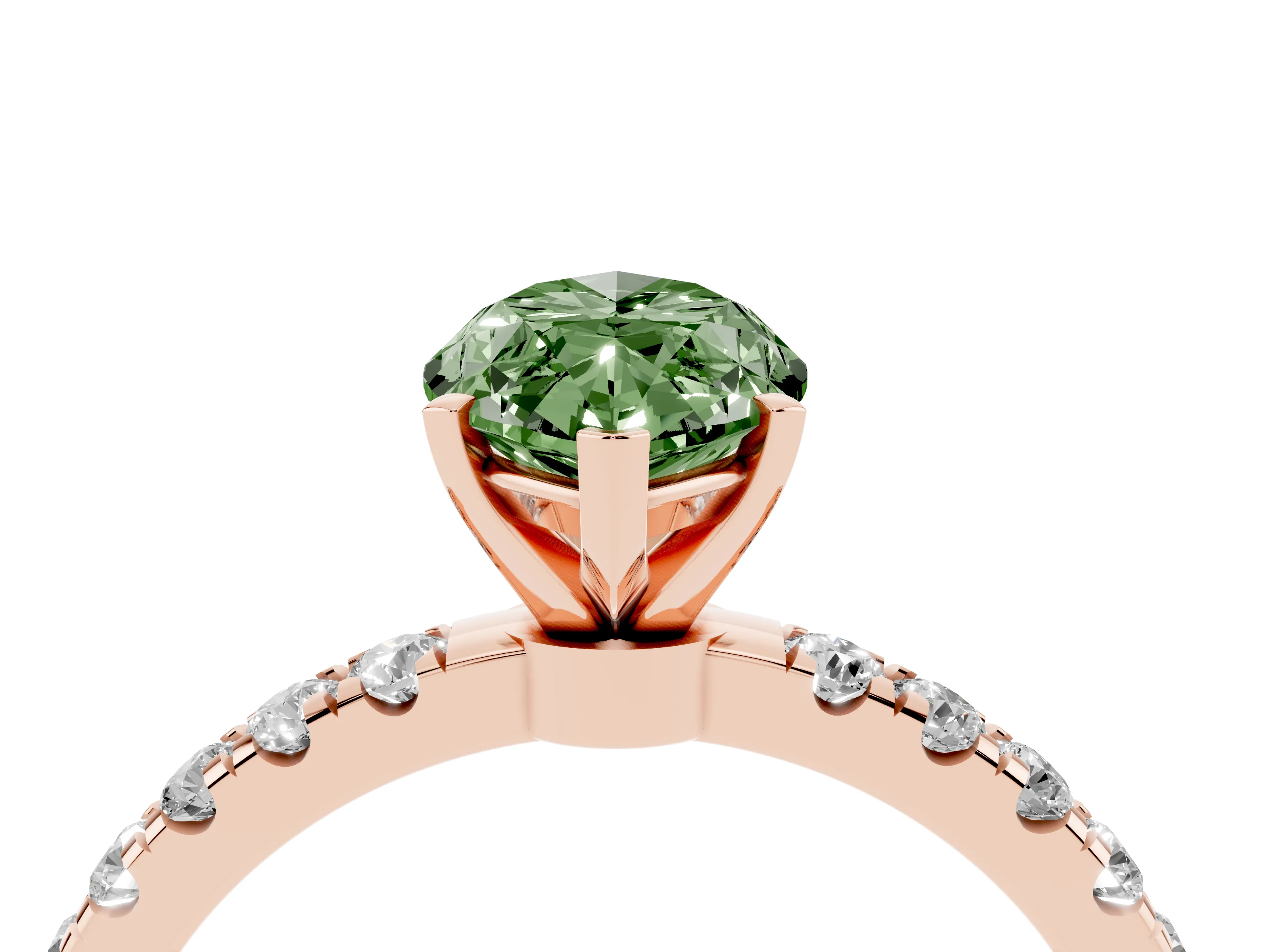 Fancy Green Marquise Cut Diamond Solitaire Ring Set in Rose gold with Pavé Accents and Prong Setting