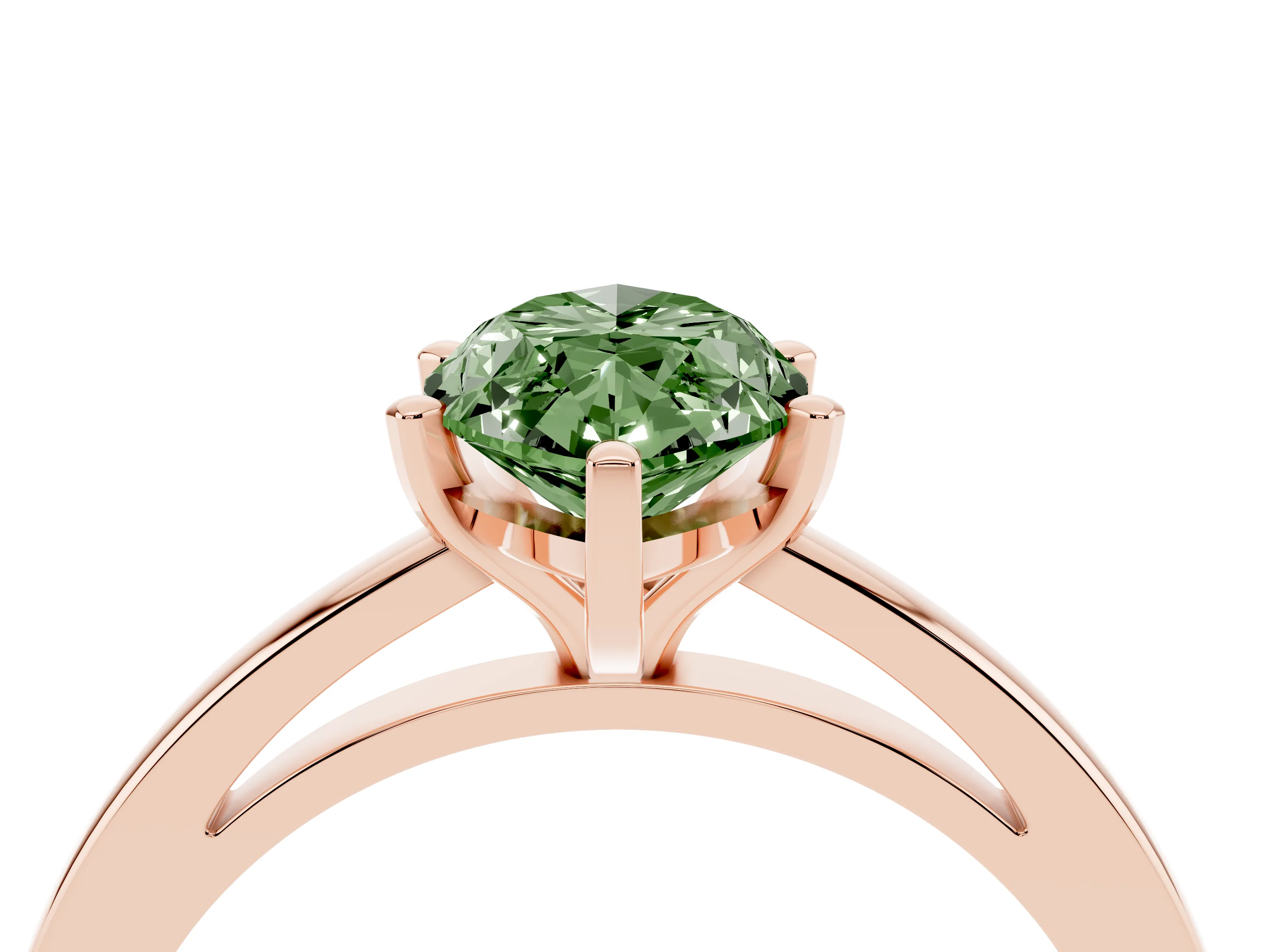 Fancy Green Marquise Cut Diamond Solitaire Engagement Ring Set in Rose gold with Prong Setting on a Classic Band