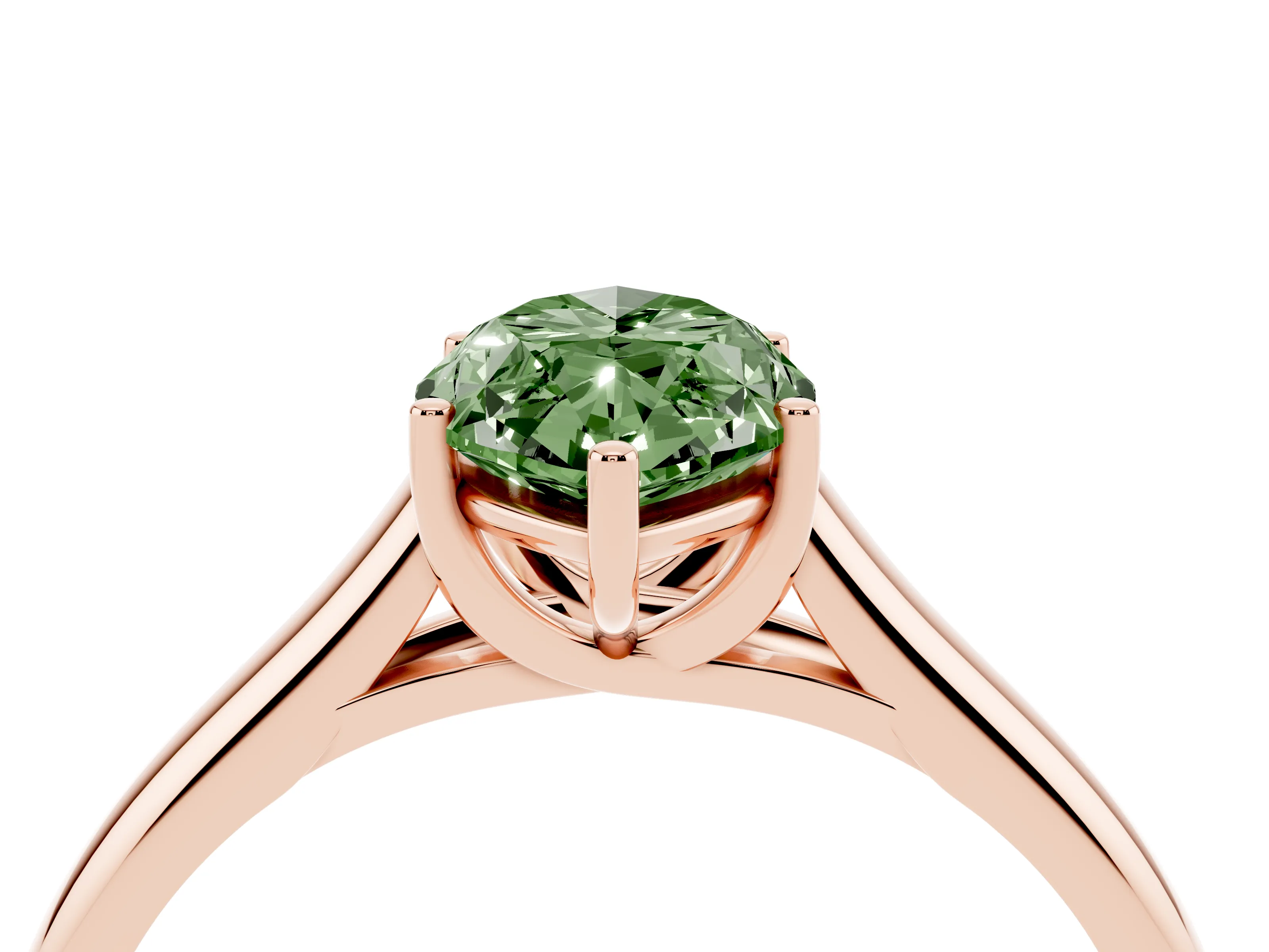 Fancy Green Marquise Cut Diamond Solitaire Engagement Ring Set in Rose gold with Subtly Tapered Band and Prong Setting