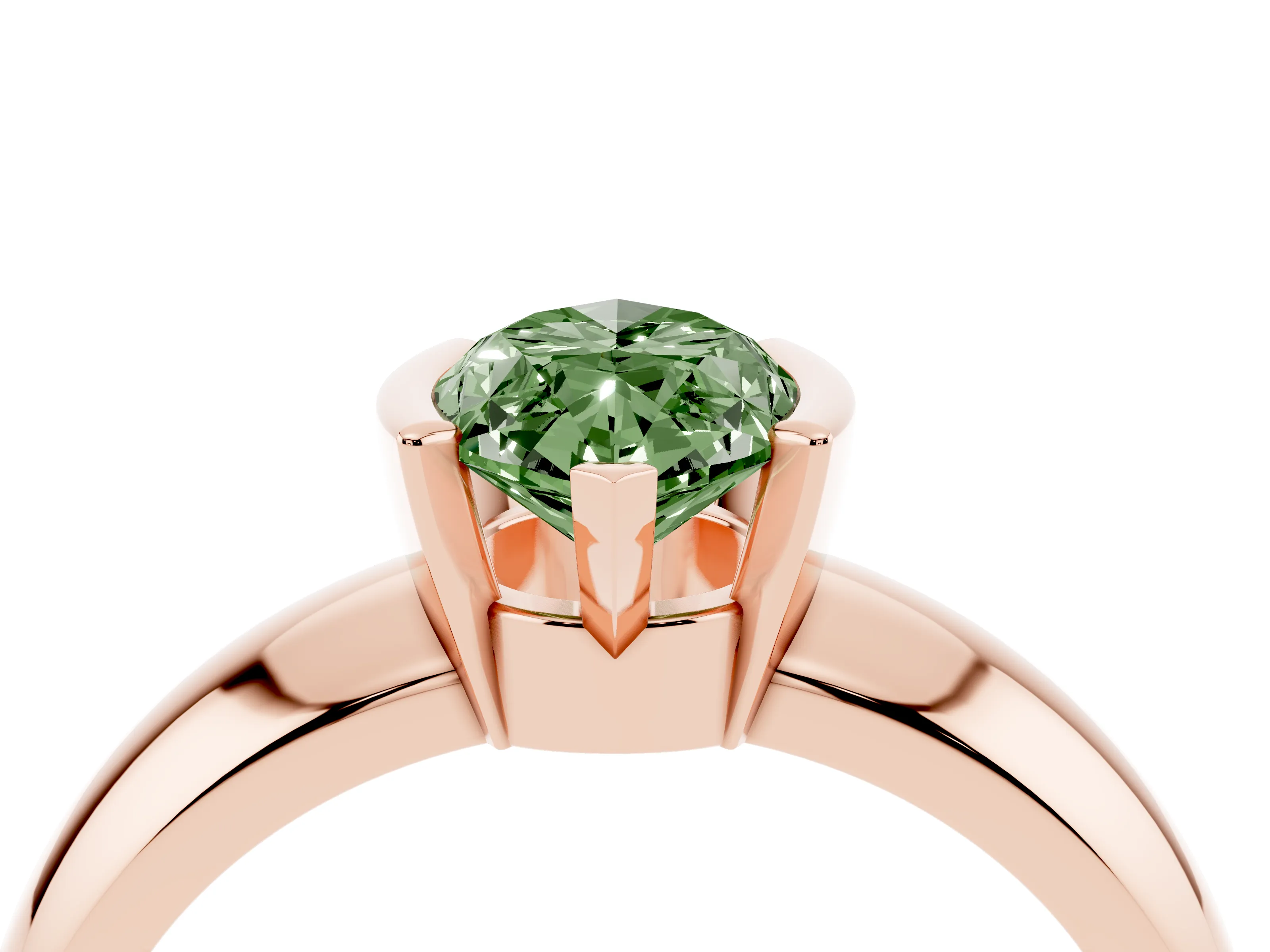 Fancy Green Marquise Cut Diamond Solitaire Tension Set Ring Set in Rose gold with Wide Band