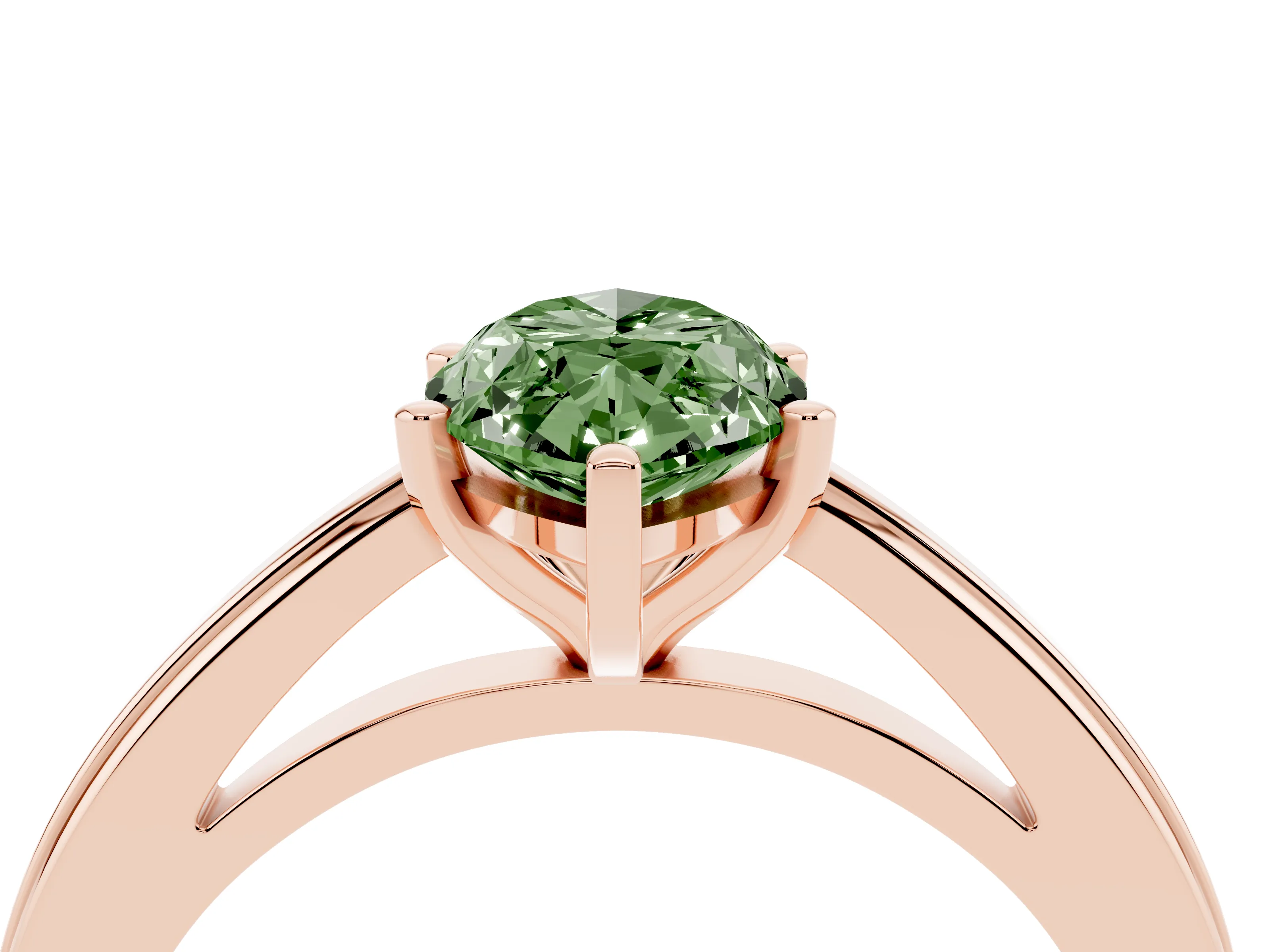 Fancy Green Marquise Cut Diamond Solitaire Ring Set in Rose gold with Prong Setting and Classic Band