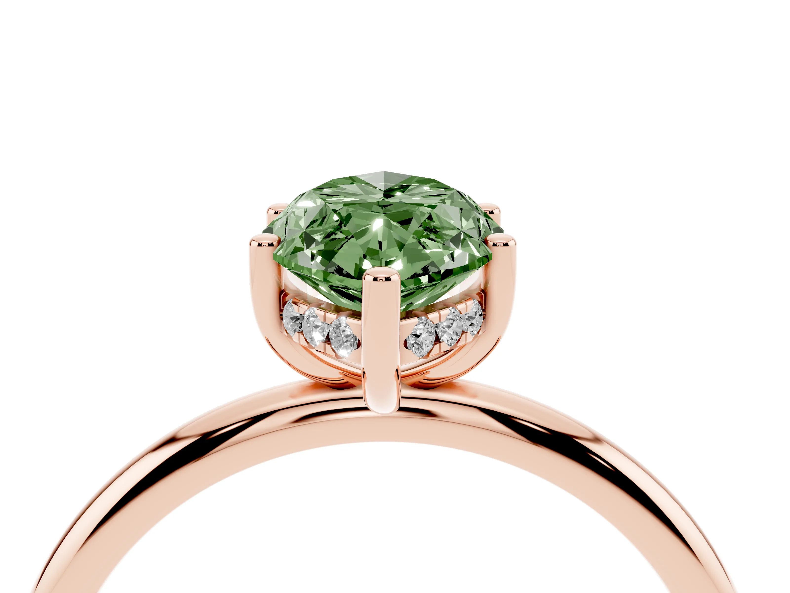 Fancy Green Marquise Cut Diamond Solitaire Engagement Ring Set in Rose gold with Prong Setting and Polished Band