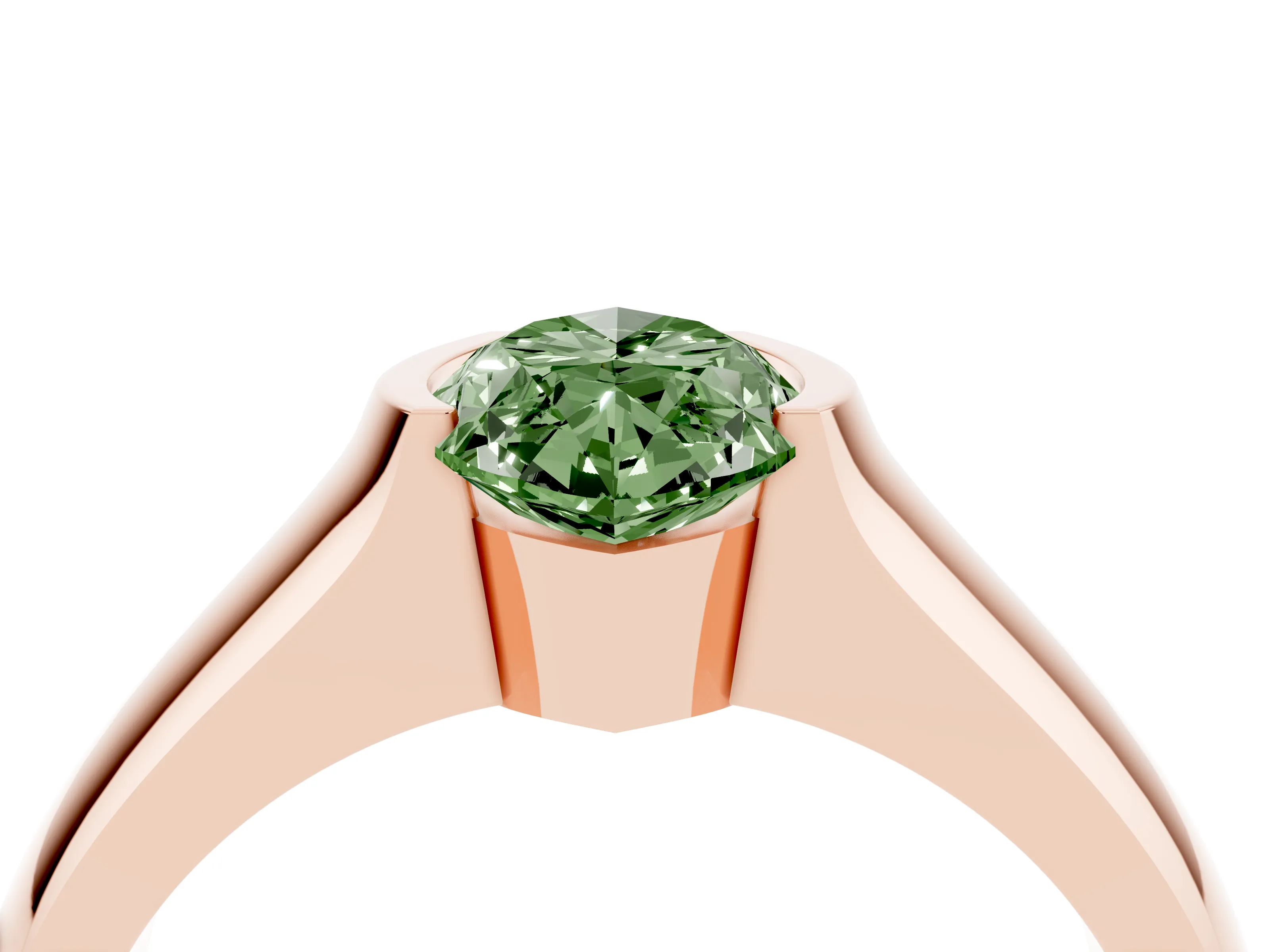Fancy Green Marquise Cut Diamond Bezel Solitaire Ring Set in Rose gold with Wide Band