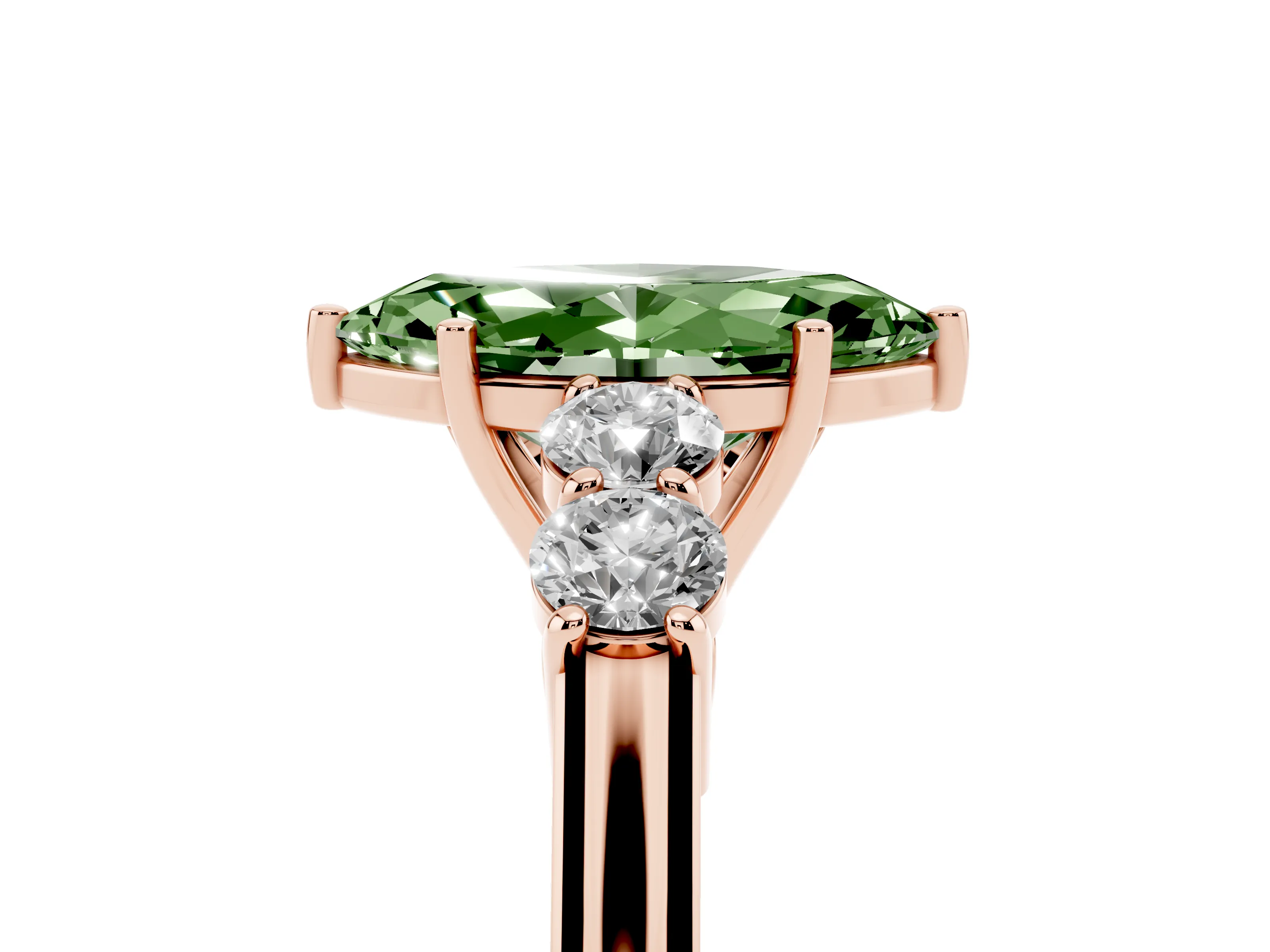 Fancy Green Marquise Cut Diamond Five-Stone Prong Set Band Ring Set in Rose gold with Polished Band